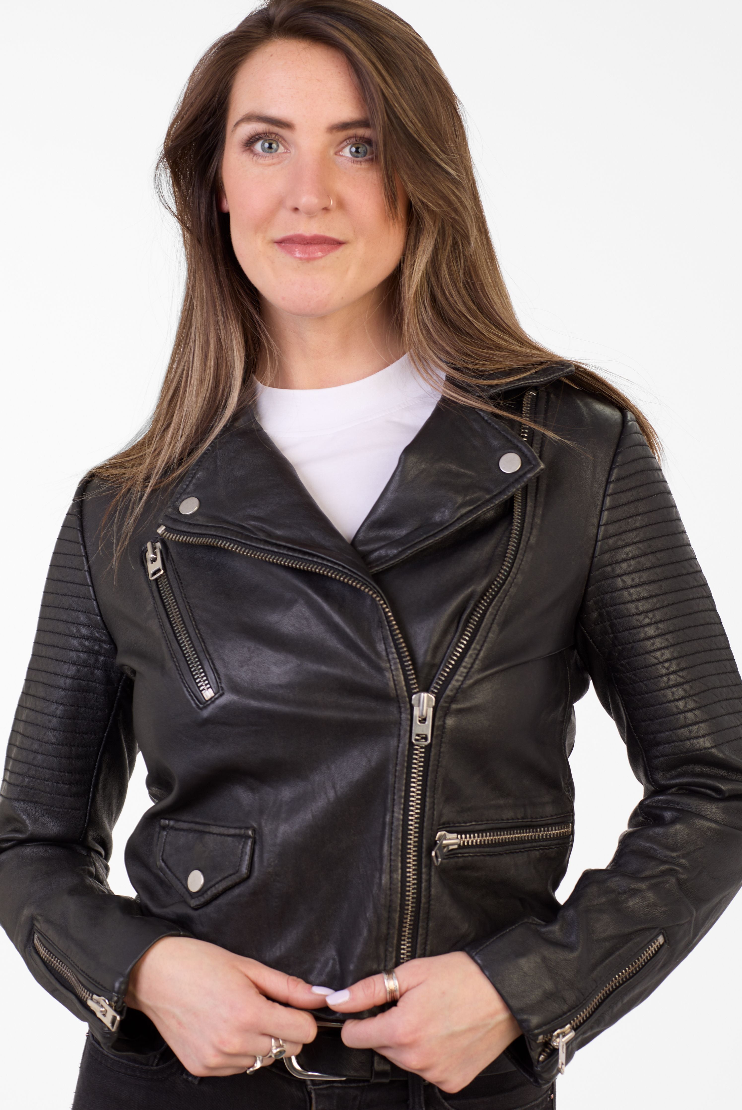 Pelle D’annata Patago Real Leather Biker Jacket in Black RRP £279