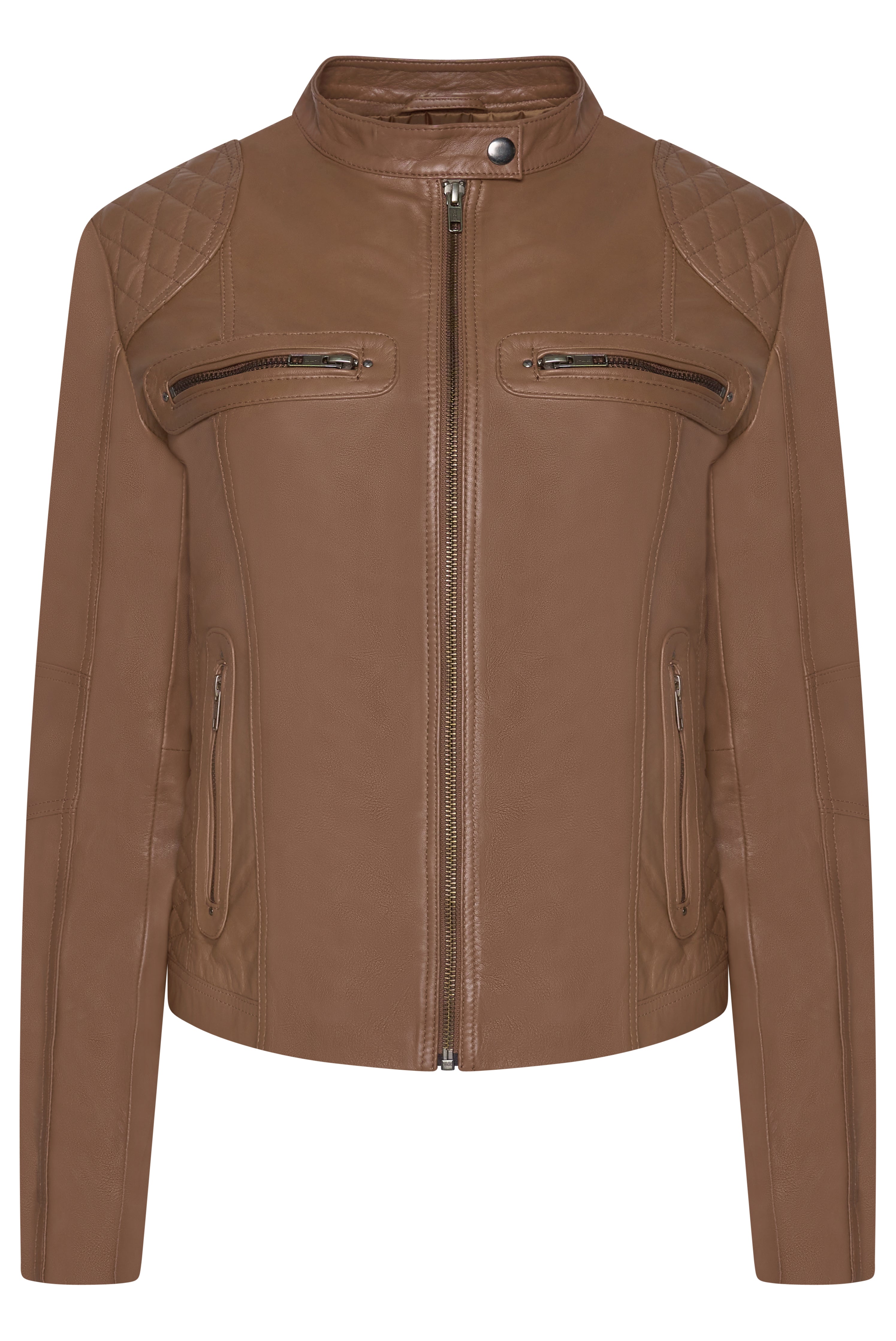 Pelle D’annata Ladies Real Leather Biker Jacket in Tobacco RRP £279