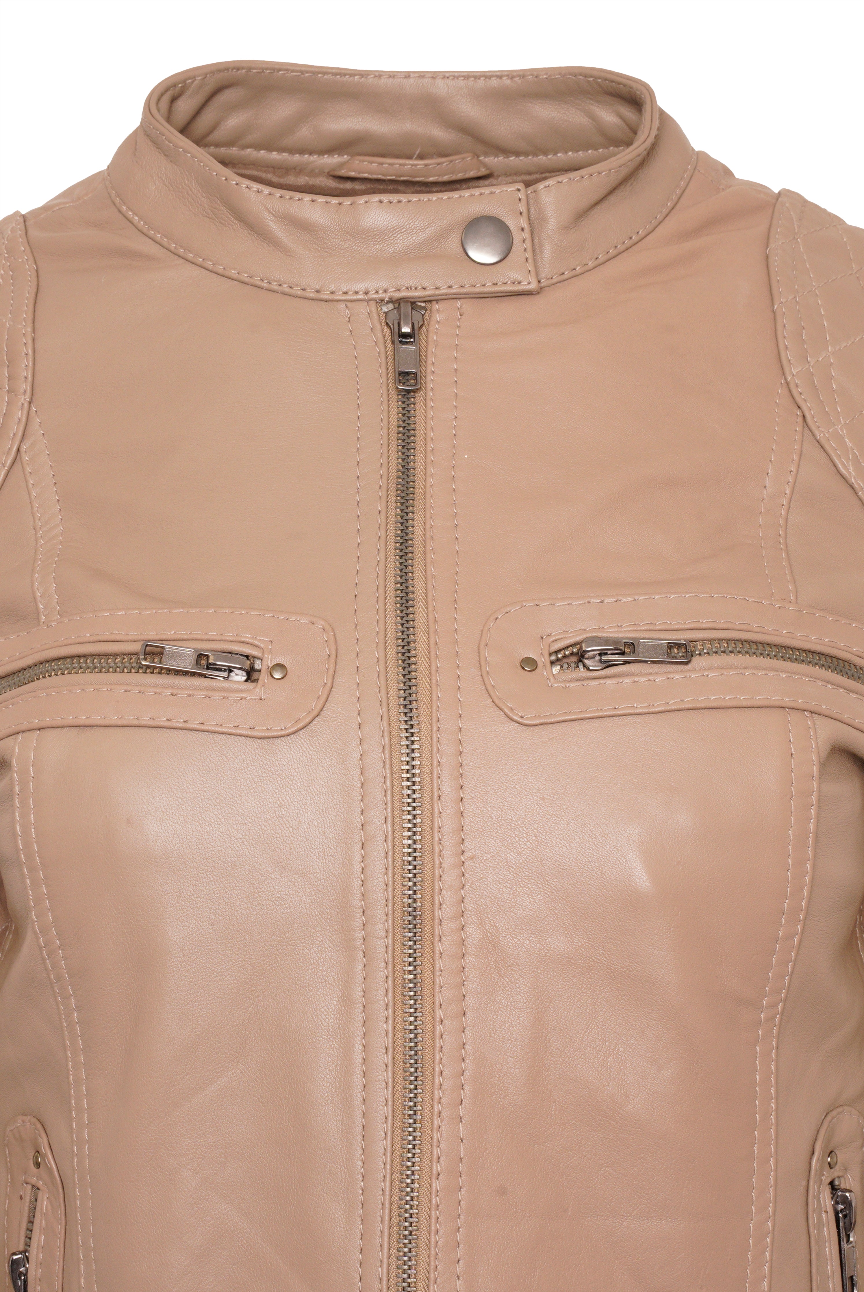 Pelle D’annata Ladies Real Leather Biker Jacket in Light Taupe RRP £279