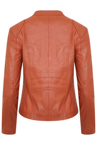 Pelle D’annata Ladies Real Leather Biker Jacket in Dark Orange RRP £279