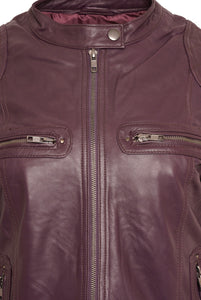 Pelle D’annata Ladies Real Leather Biker Jacket in Dark Purple RRP £279