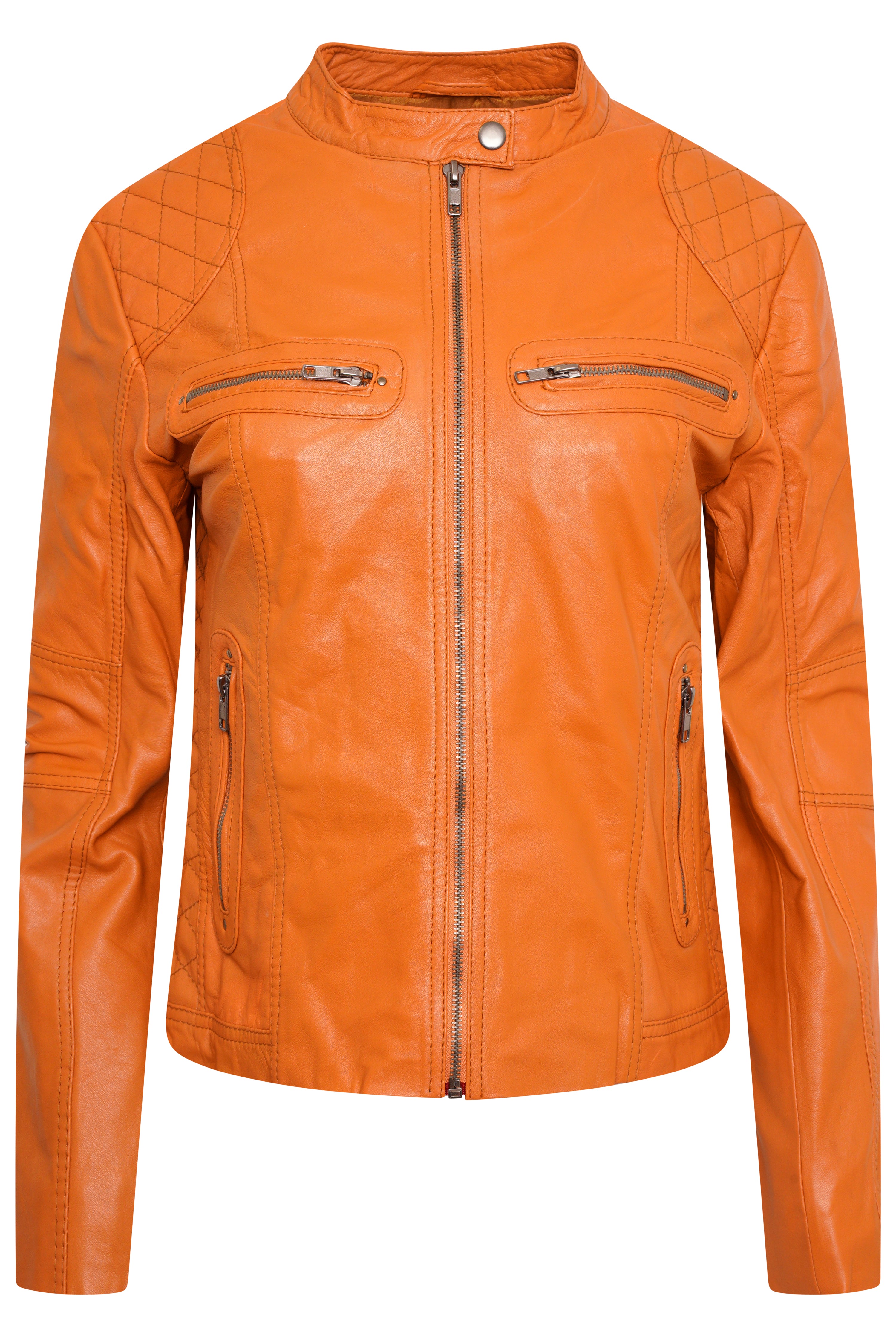 Pelle D’annata Ladies Real Leather Biker Jacket in Light Orange RRP £279