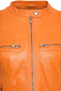Pelle D’annata Ladies Real Leather Biker Jacket in Light Orange RRP £279