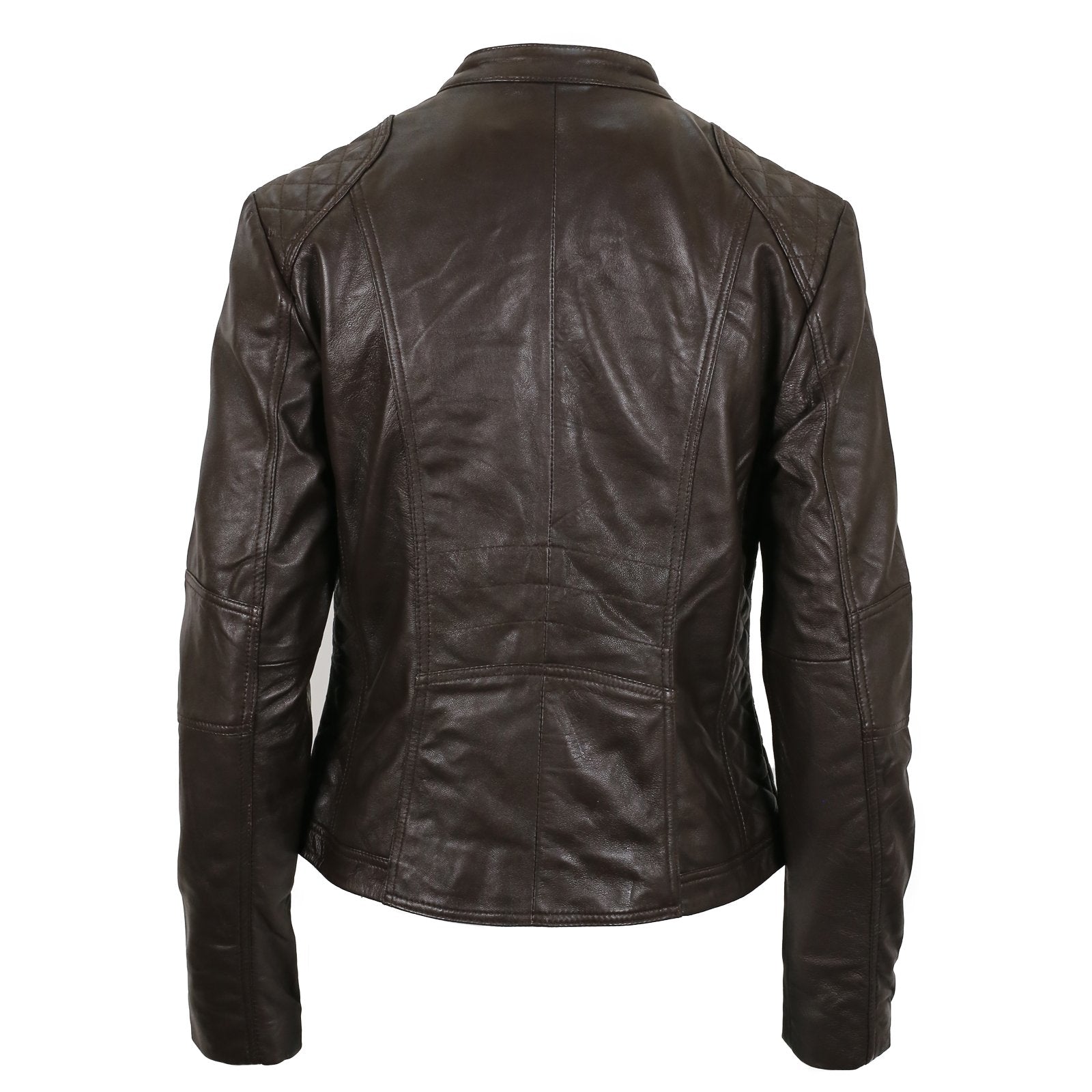 Pelle D’annata Ladies Real Leather Biker Jacket in Dark Brown RRP £279