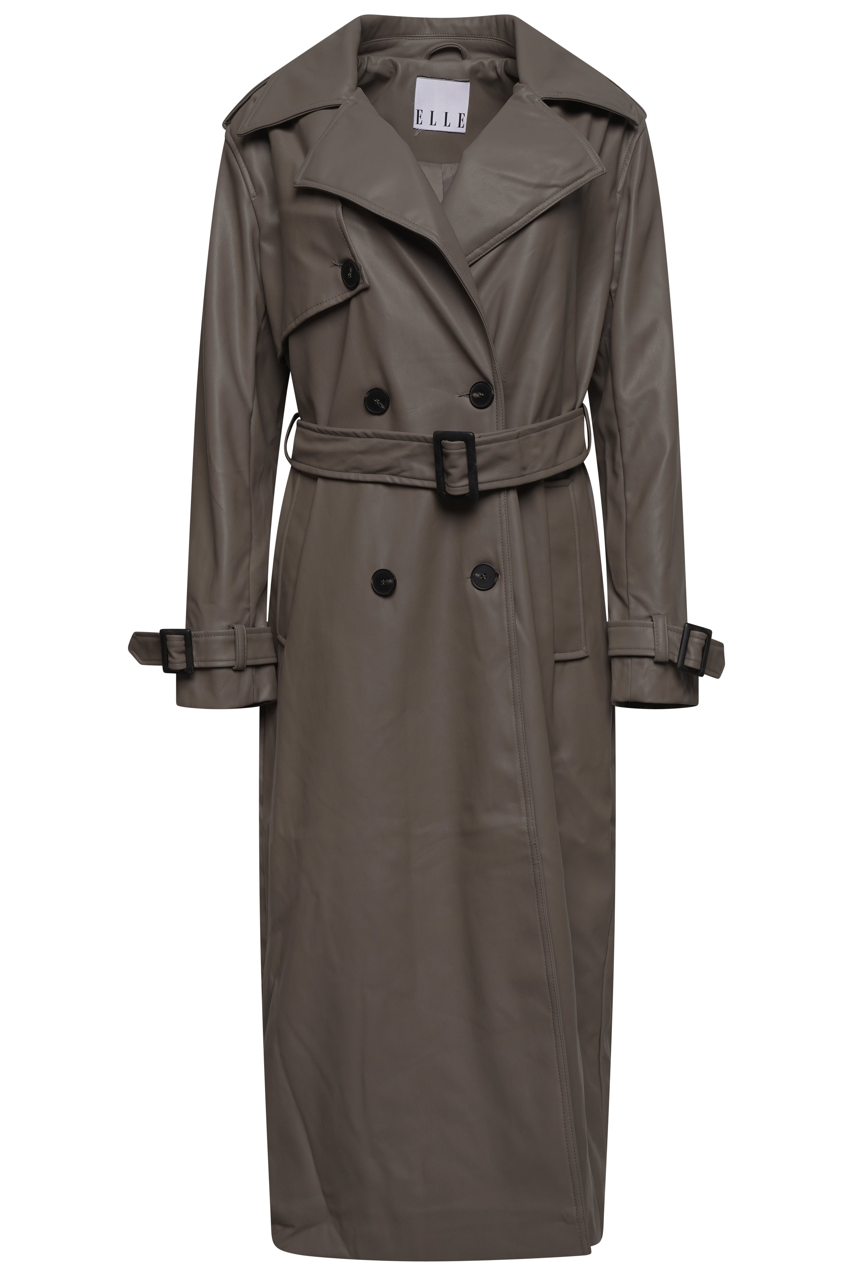 Elle Sophia PU Long Trench Coat in Buff RRP £179