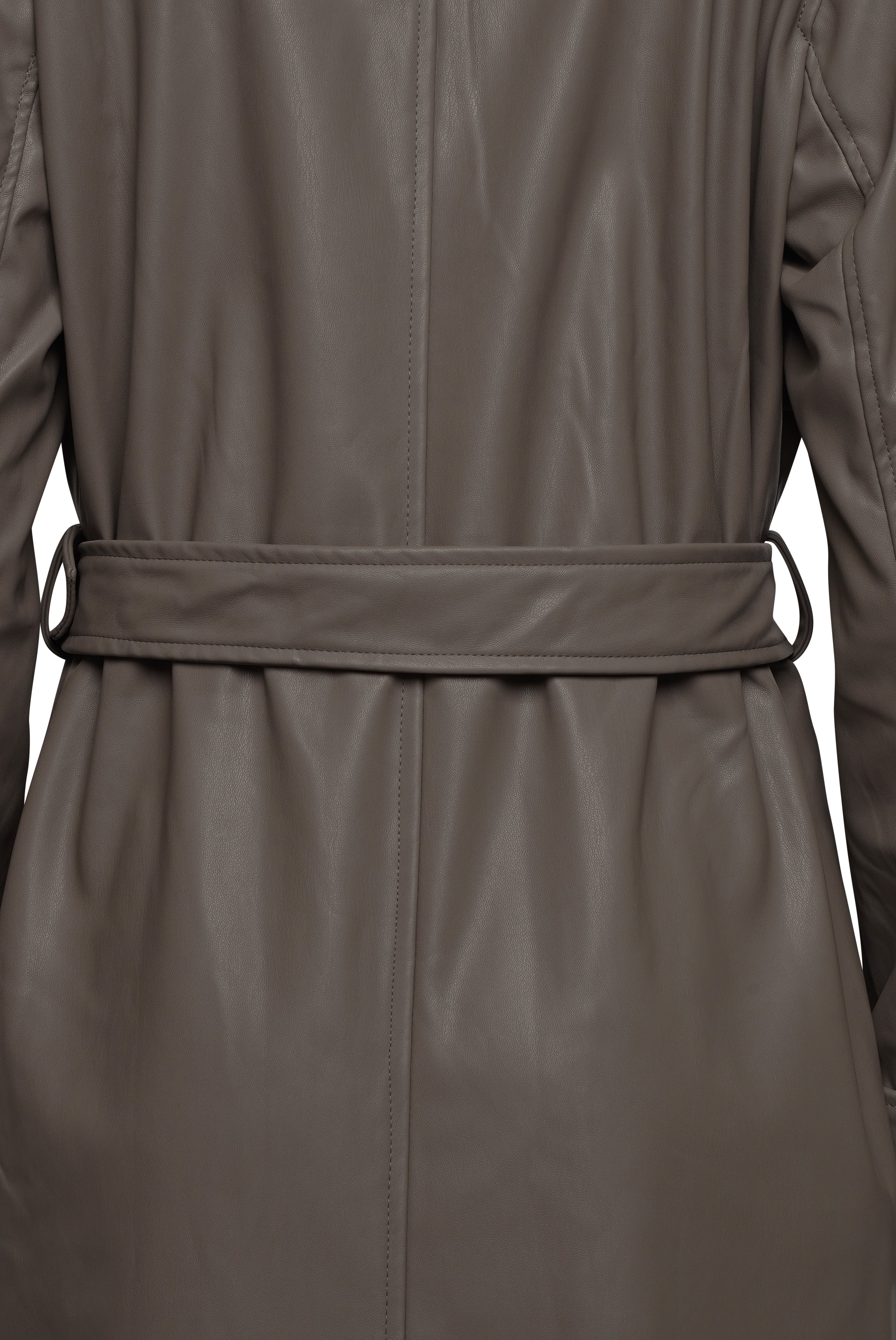 Elle Sophia PU Long Trench Coat in Buff RRP £179