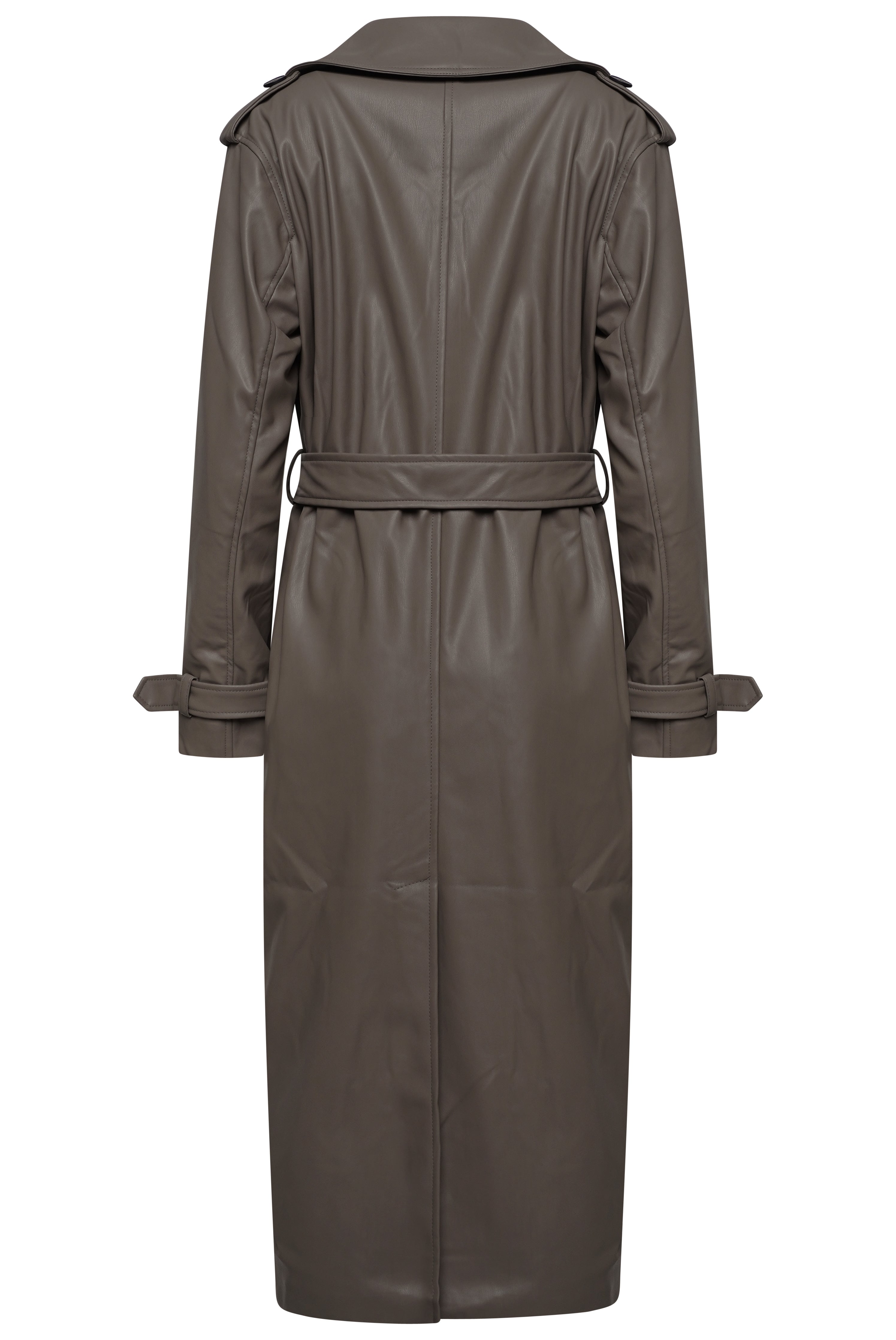 Elle Sophia PU Long Trench Coat in Buff RRP £179