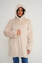 Load image into Gallery viewer, Elle Ladies hooded Faux Fur Coat in Cream RRP £229
