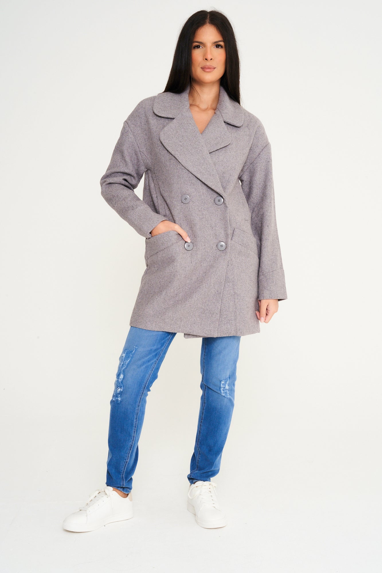 Elle Ladies Alice Wool Coat in Grey RRP £179