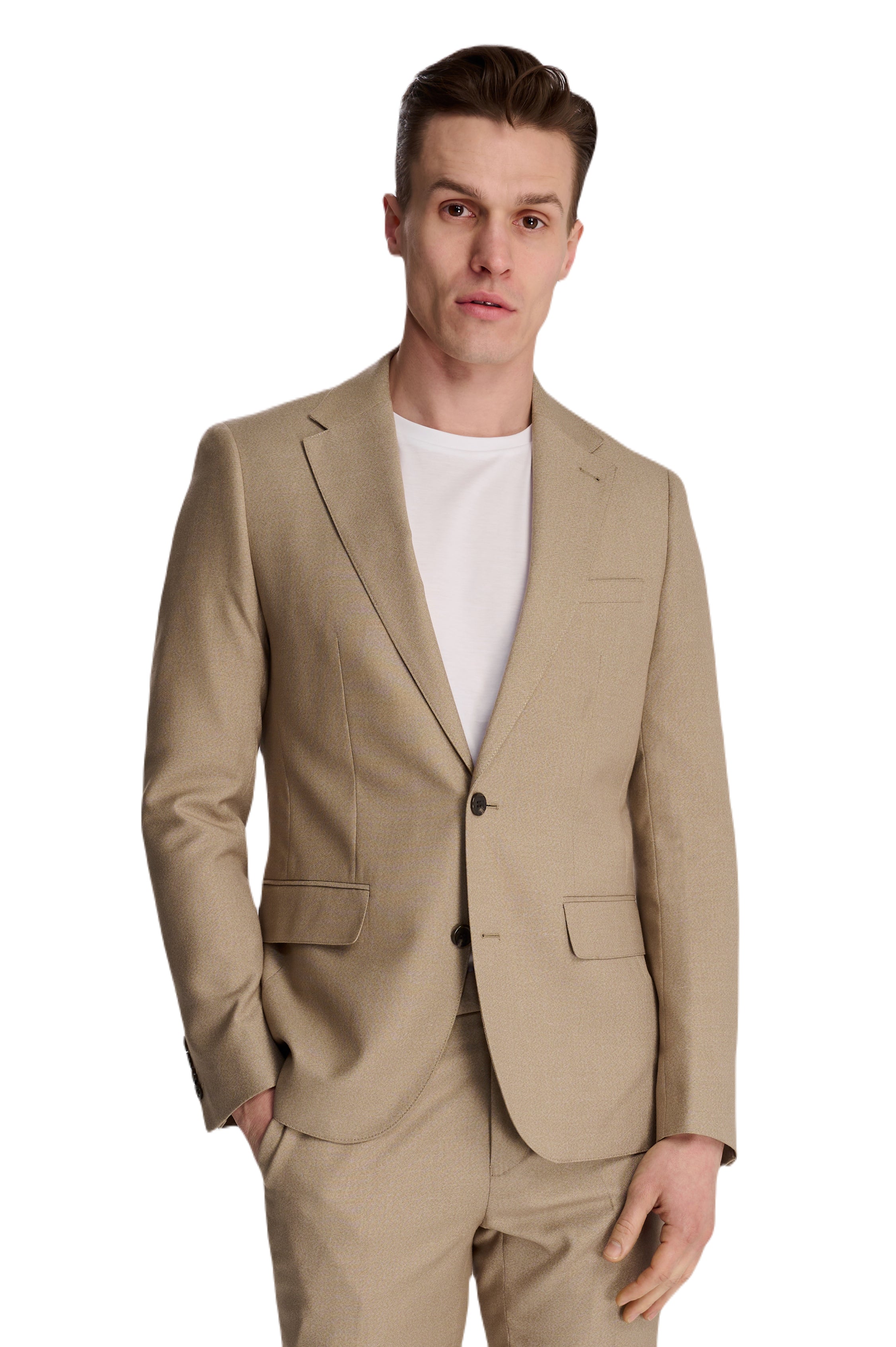 Archie Melange Slim Fit Suit Jacket in Beige RRP £119
