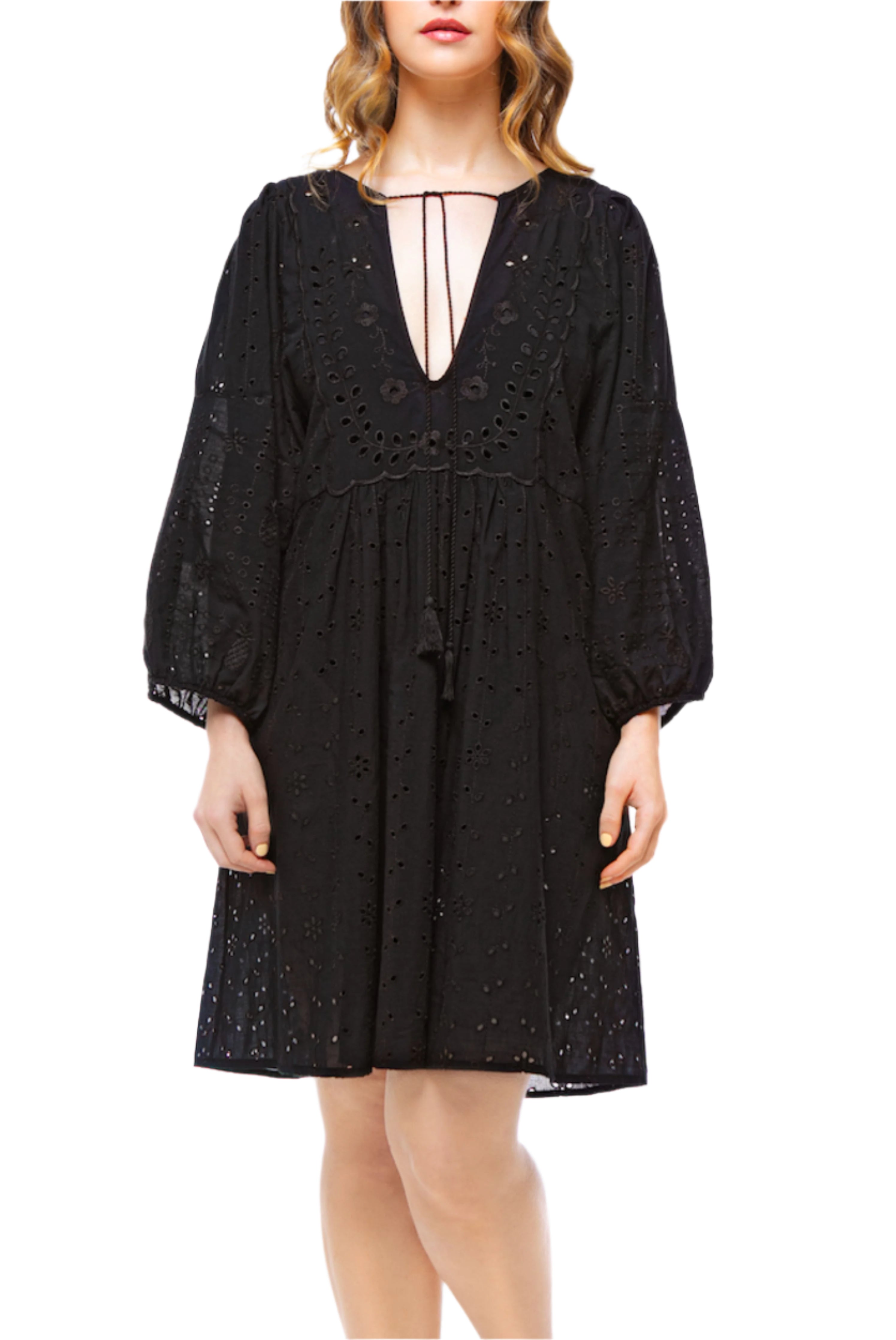 Elle Jane Embroidery Anglaise Beach Dress in Black RRP £99