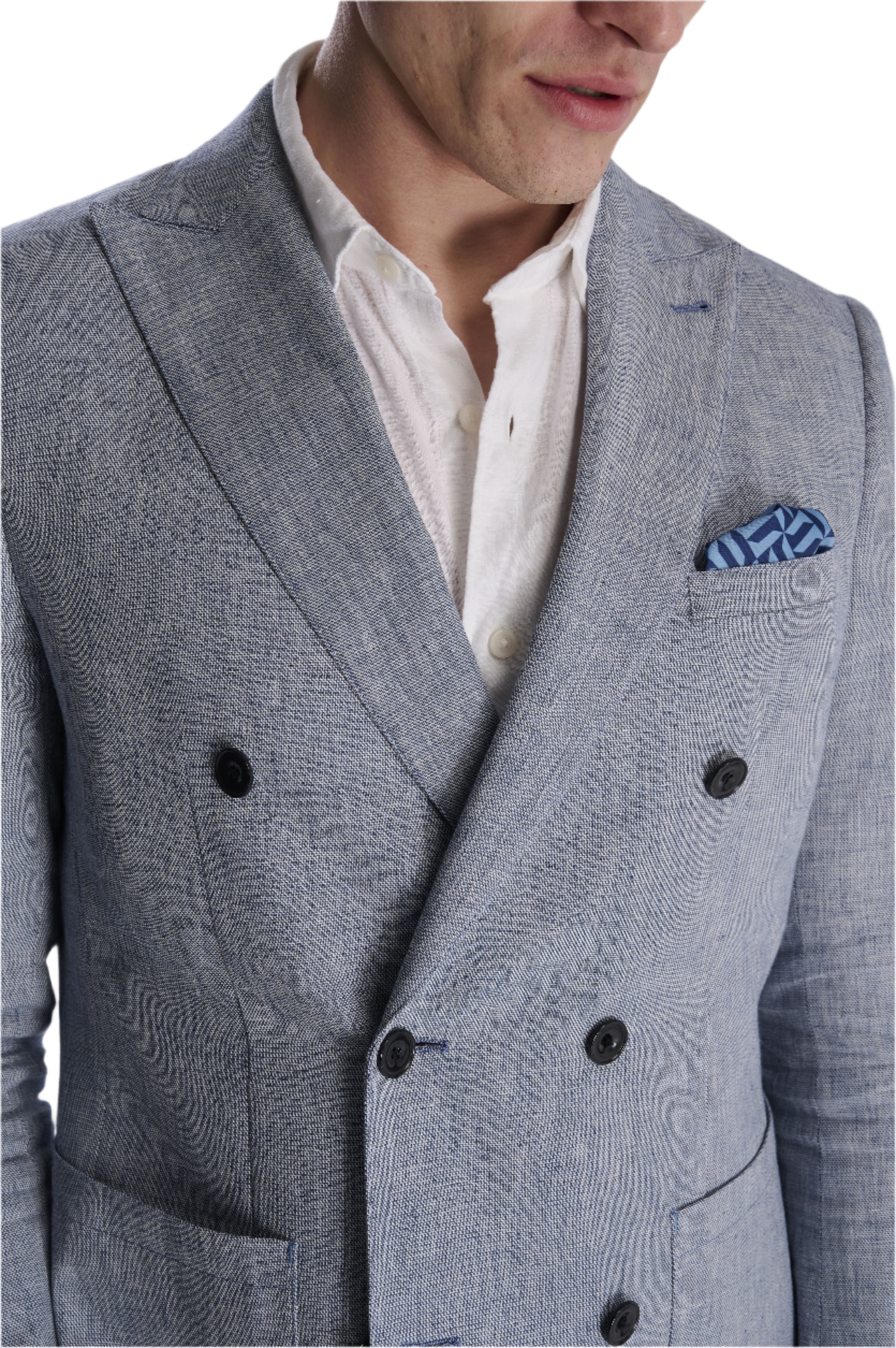 Giacomo Cotton Linen Double Breasted Suit Jacket in Chambray RRP £139