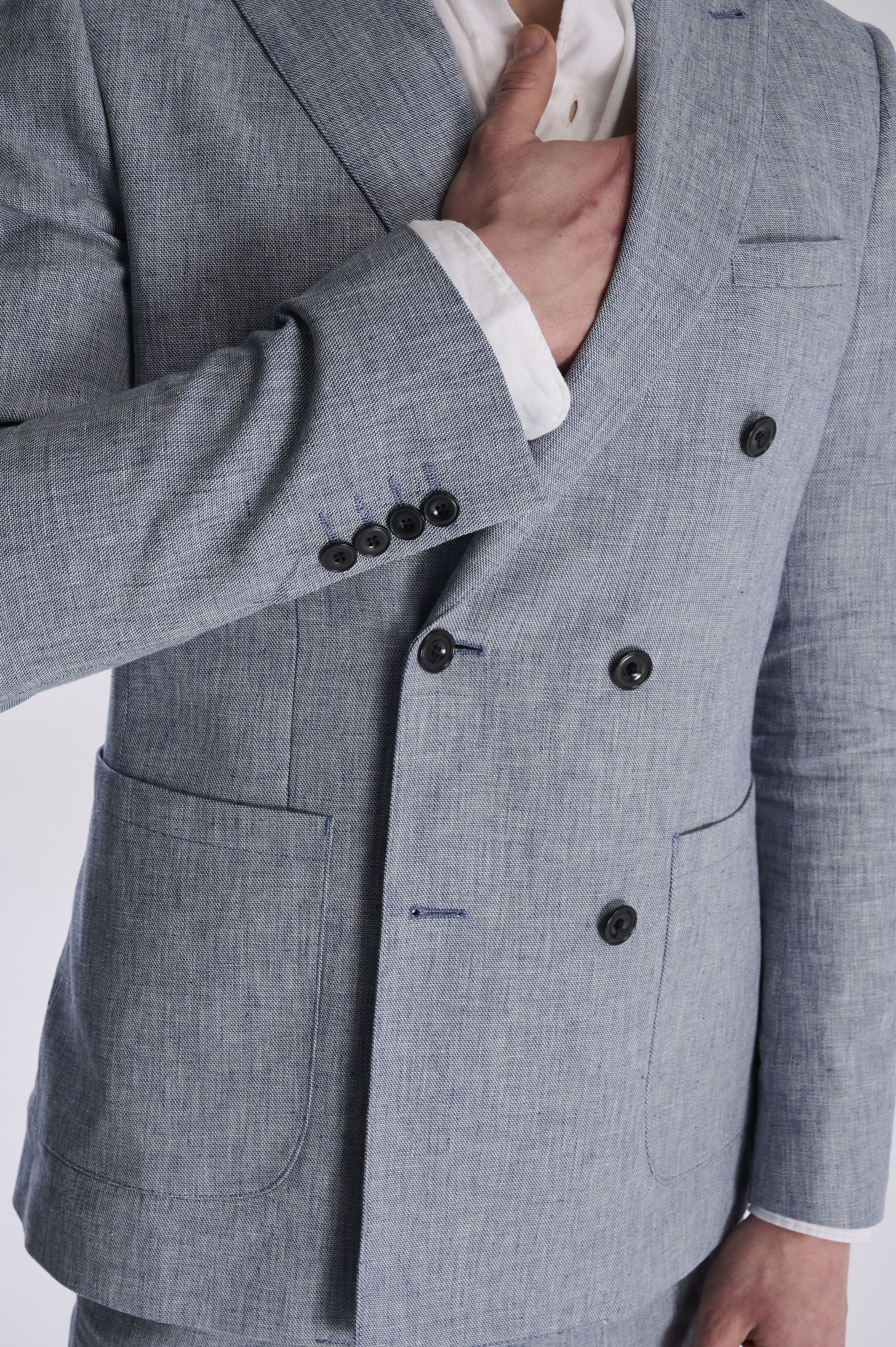 Giacomo Cotton Linen Double Breasted Suit Jacket in Chambray RRP £139