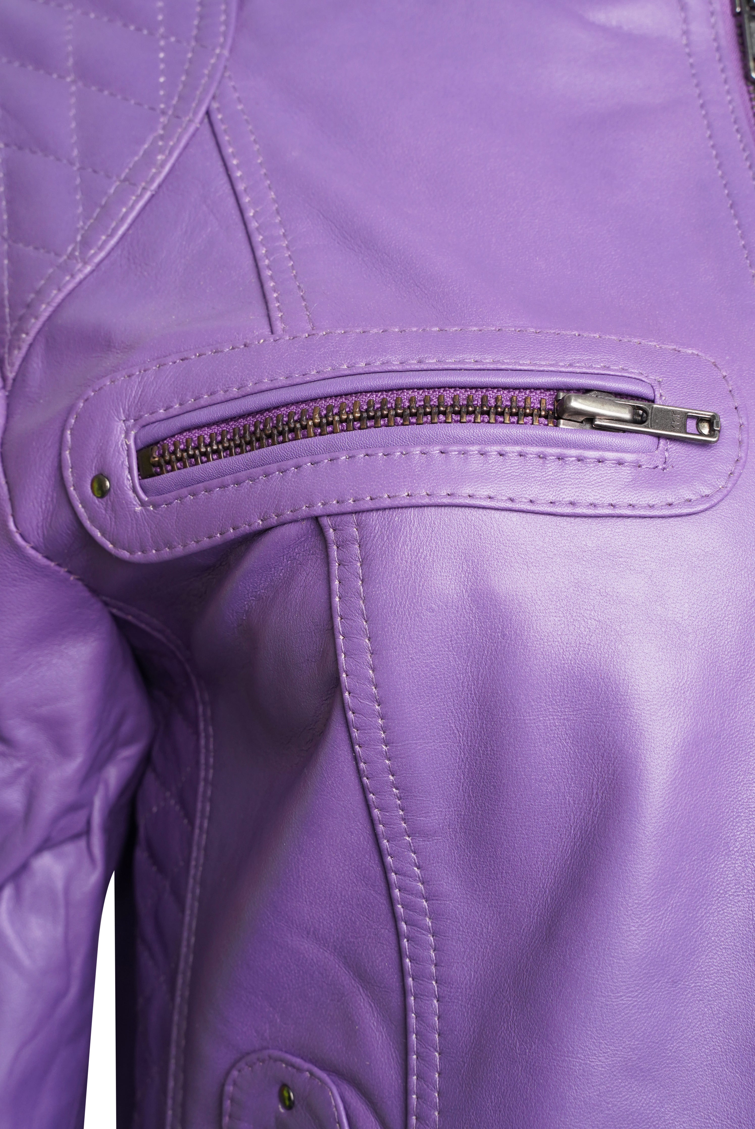 Pelle D’annata Ladies Real Leather Biker Jacket in Purple RRP £279