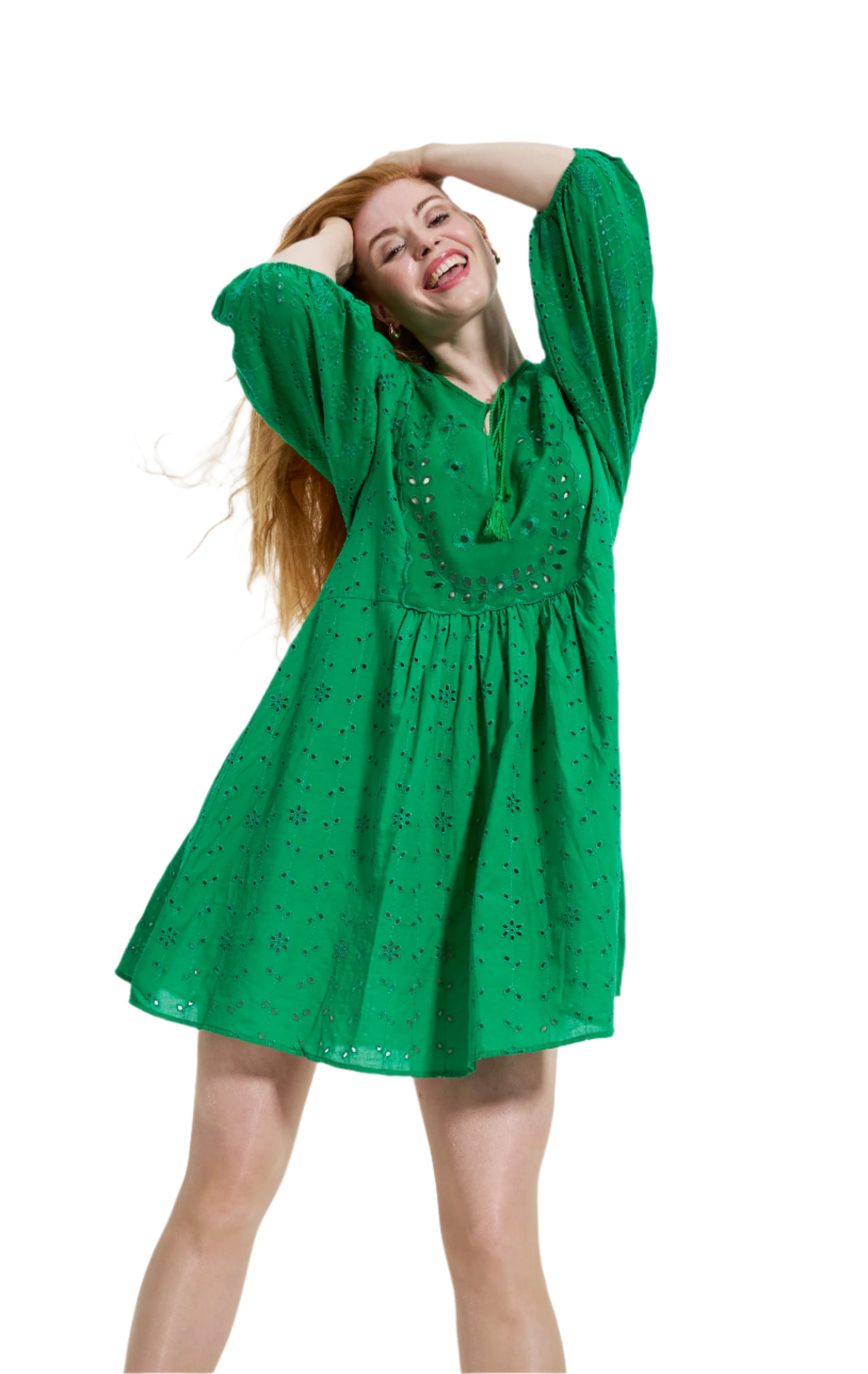 Elle Jane Embroidery Anglaise Beach Dress in Green RRP £99