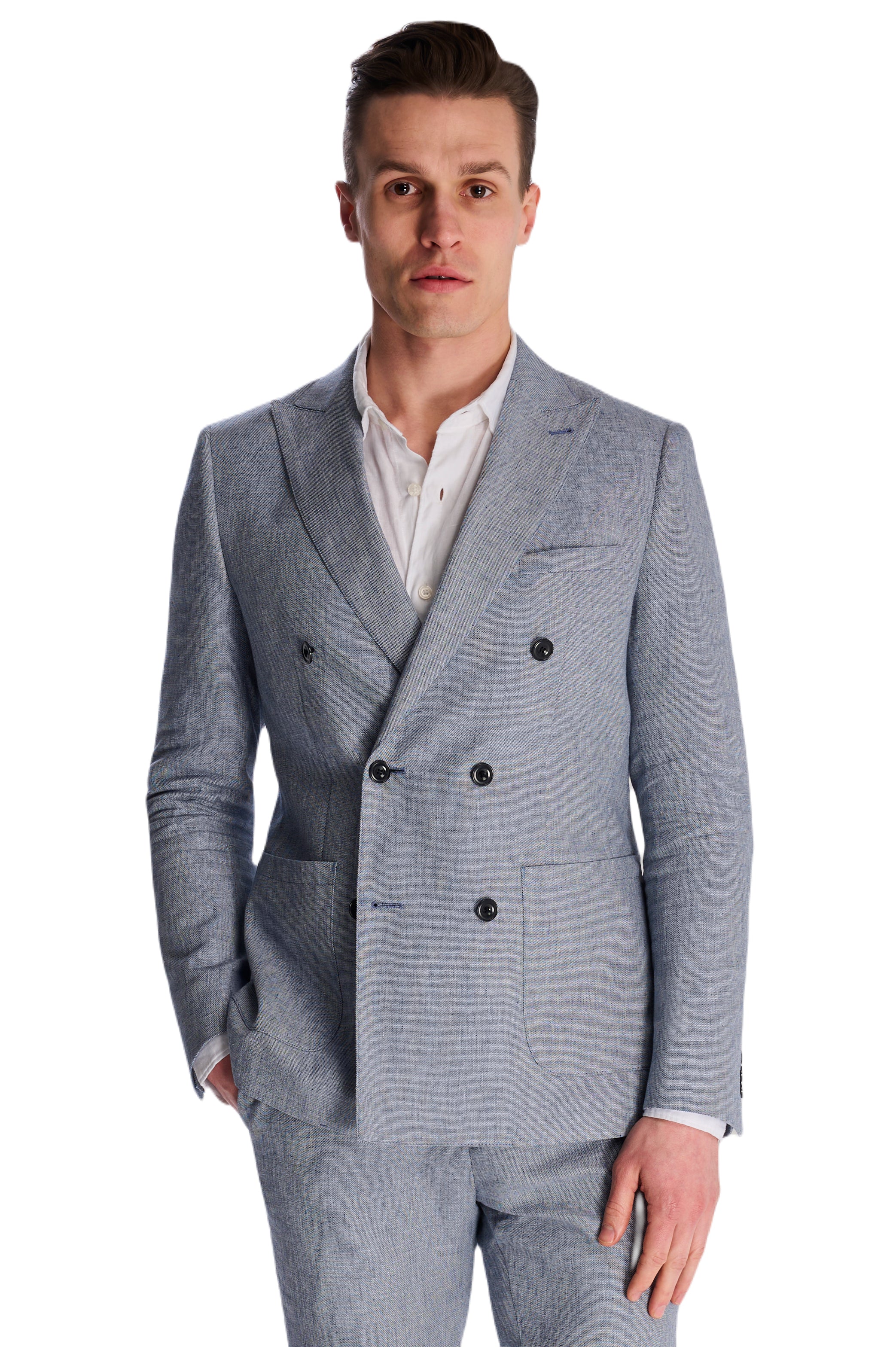 Giacomo Cotton Linen Double Breasted Suit Jacket in Chambray RRP £139