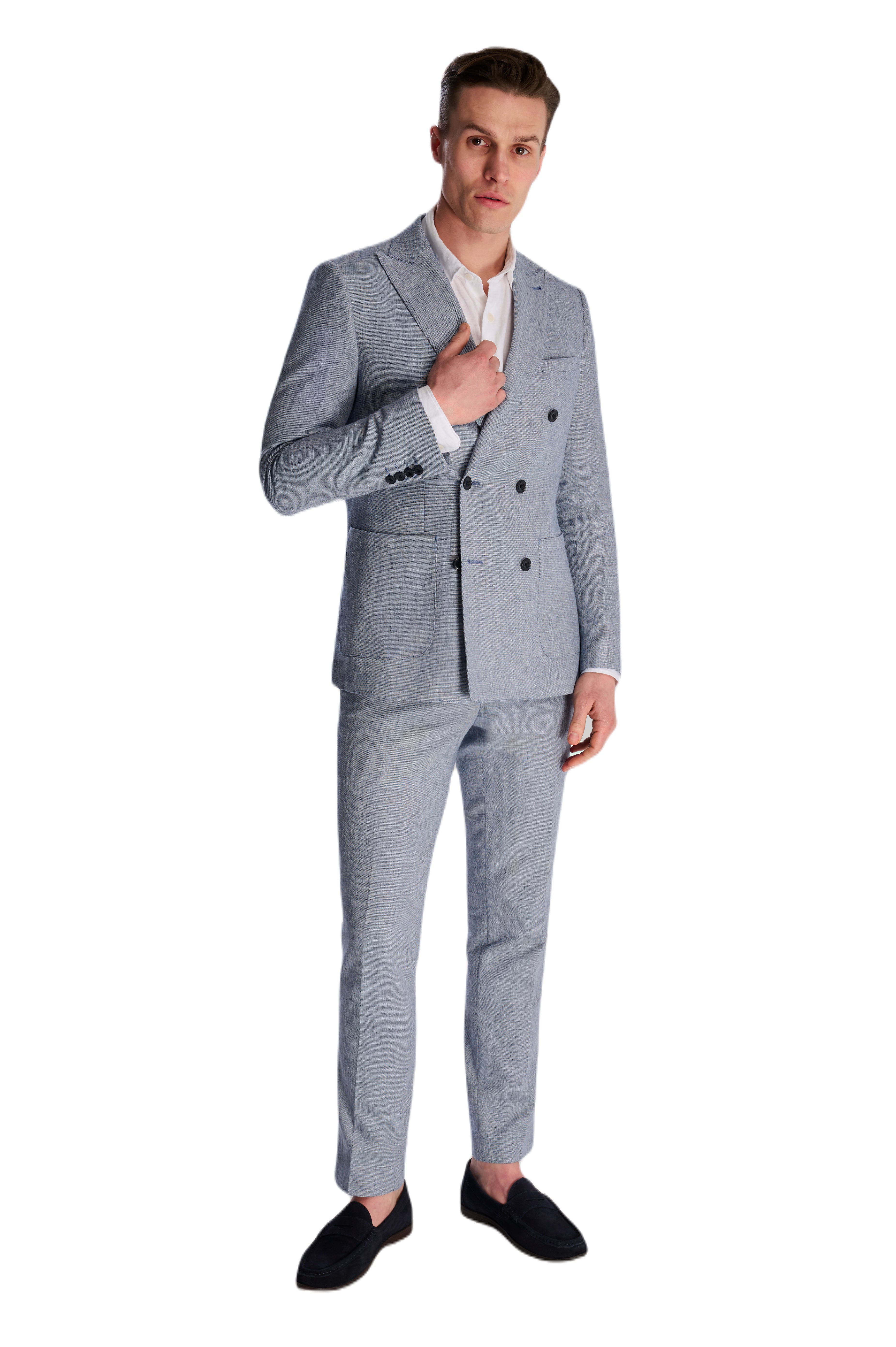 Giacomo Cotton Linen Double Breasted Suit Jacket in Chambray RRP £139