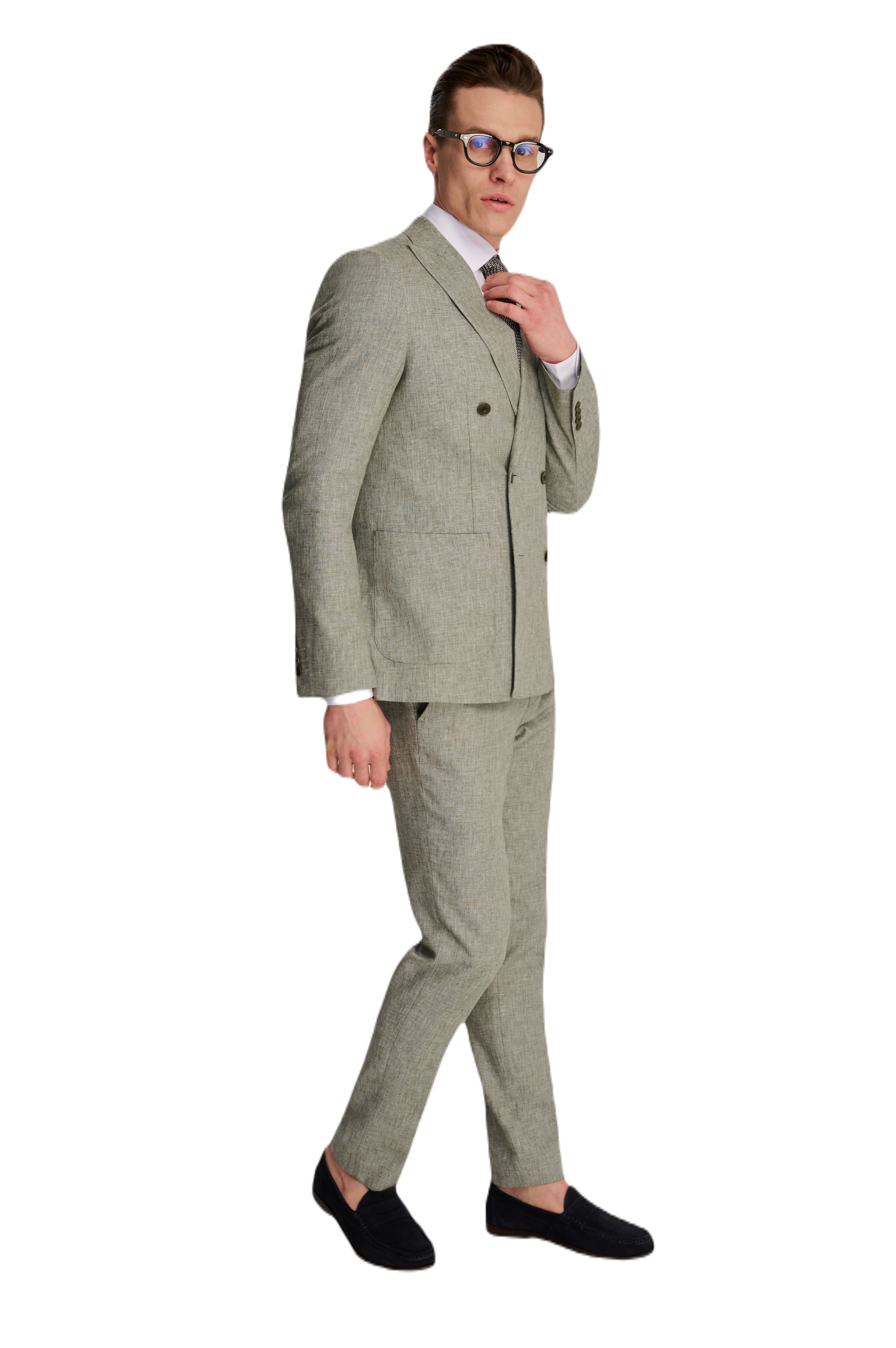 Giacomo Cotton Linen Double Breasted Suit Jacket in Green RRP £139