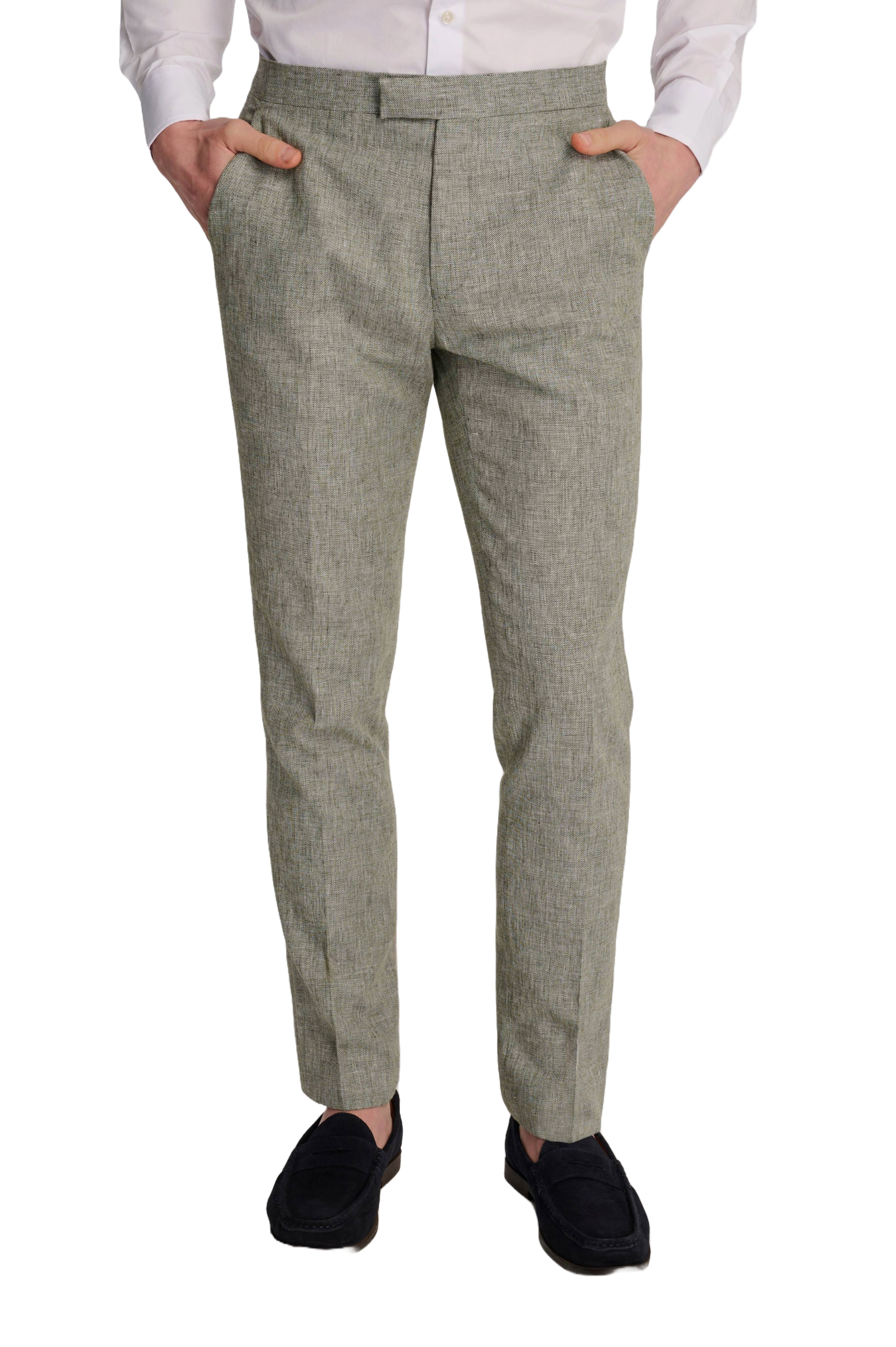 Giacomo Slim Fit Cotton Linen Suit Trousers in Green RRP £75