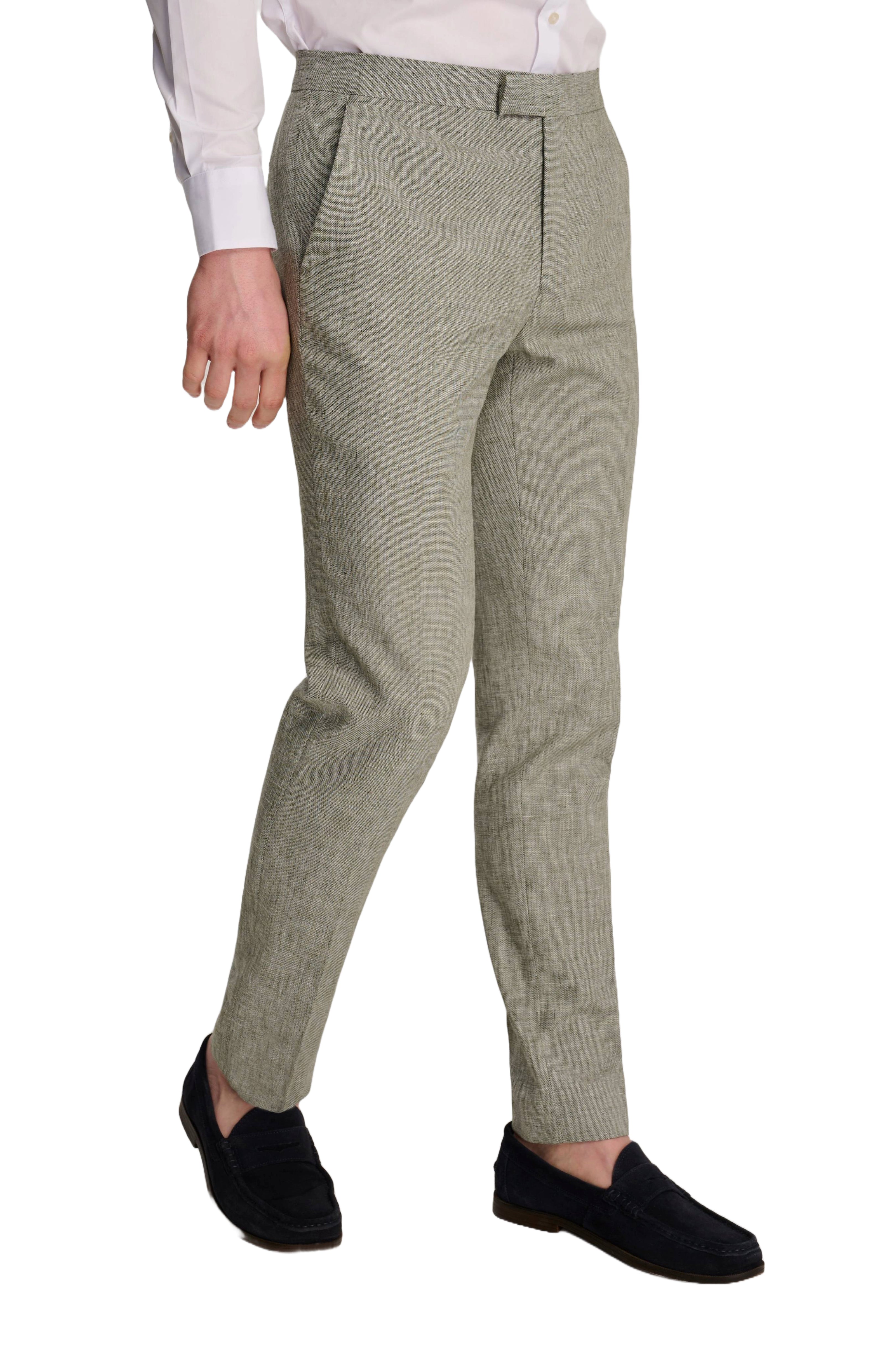 Giacomo Slim Fit Cotton Linen Suit Trousers in Green RRP £75