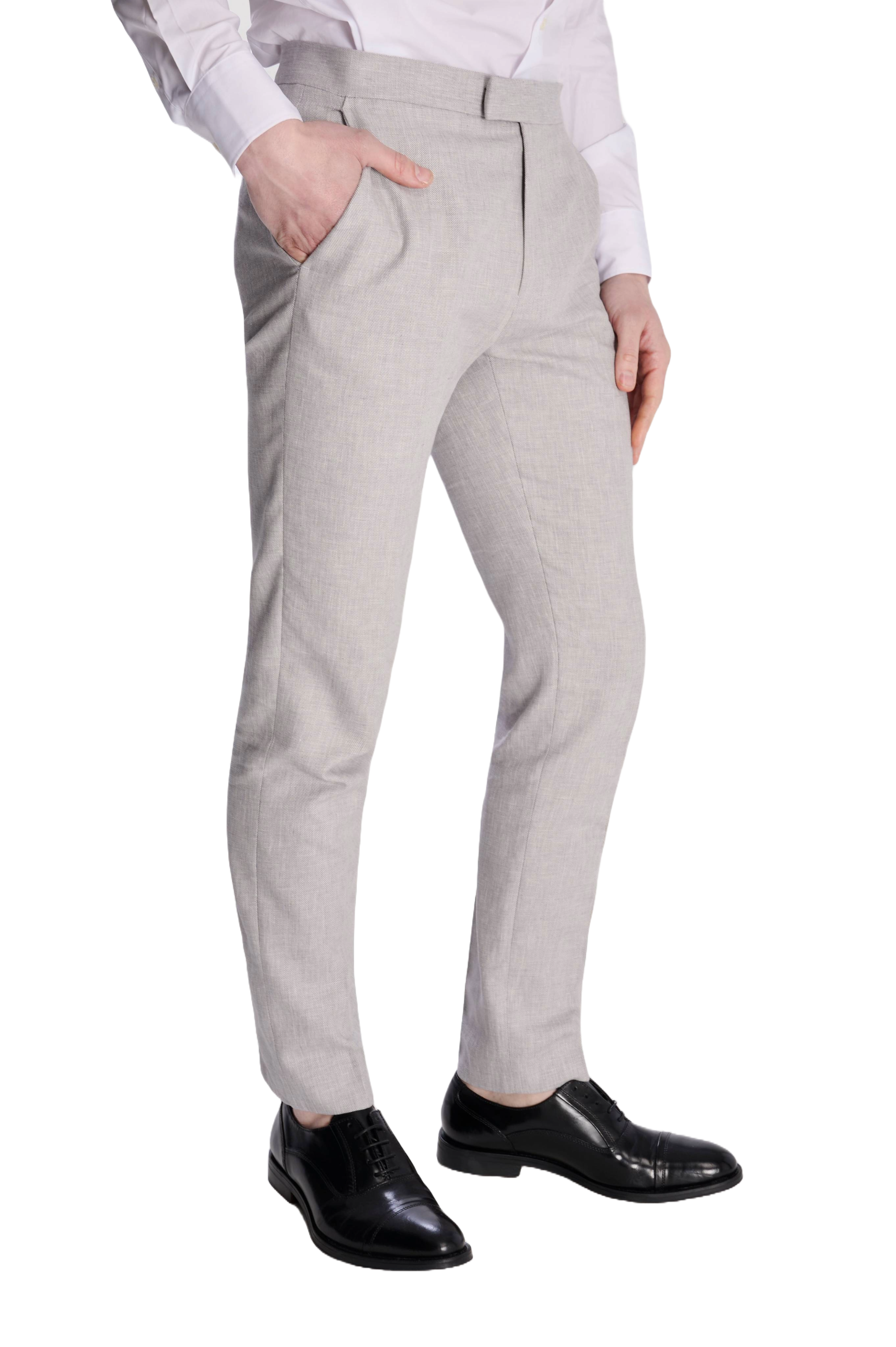Giacomo Slim Fit Cotton Linen Suit Trousers in Grey RRP £75