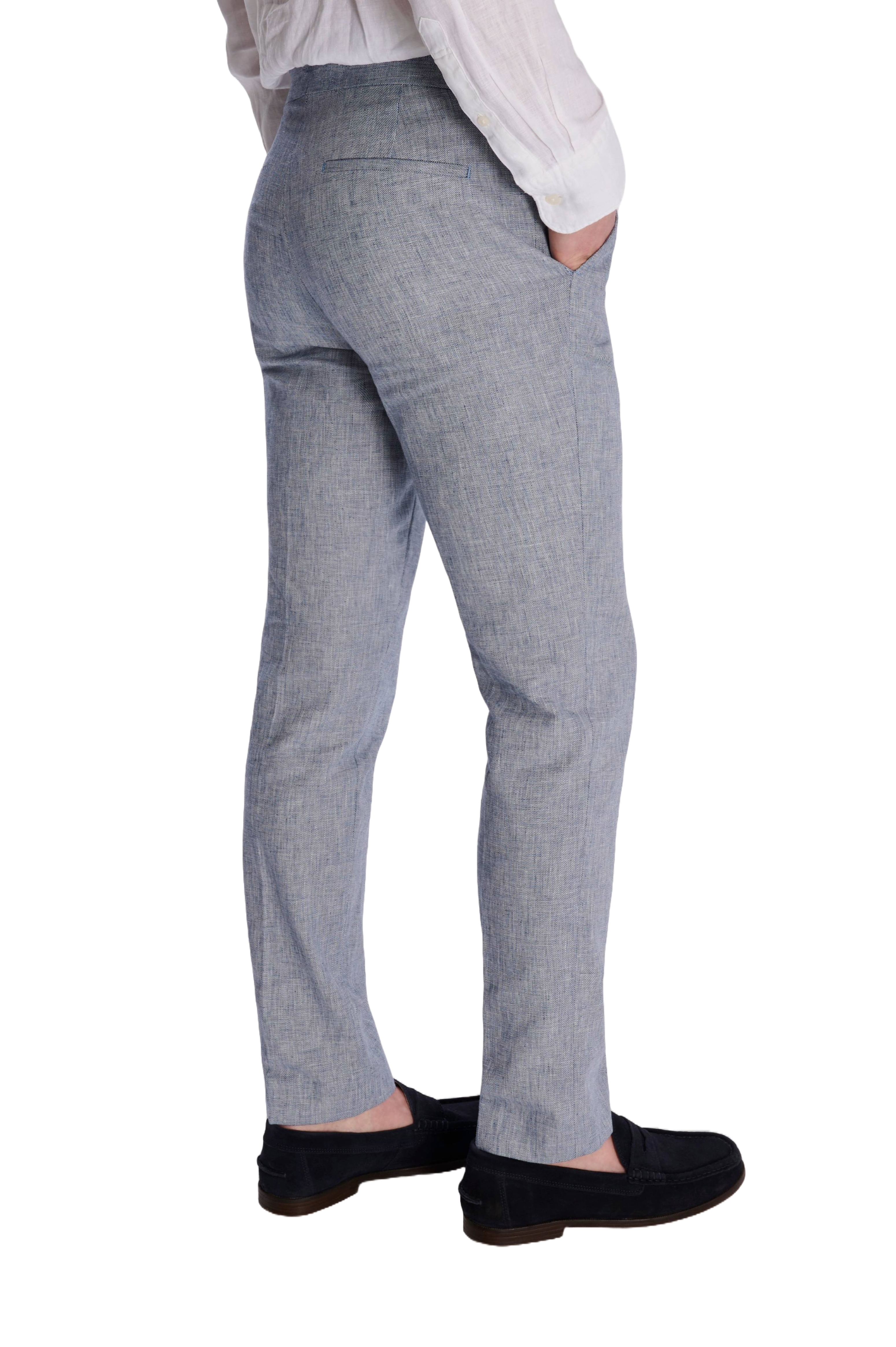 Giacomo Slim Fit Cotton Linen Suit Trousers in Chambray RRP £75