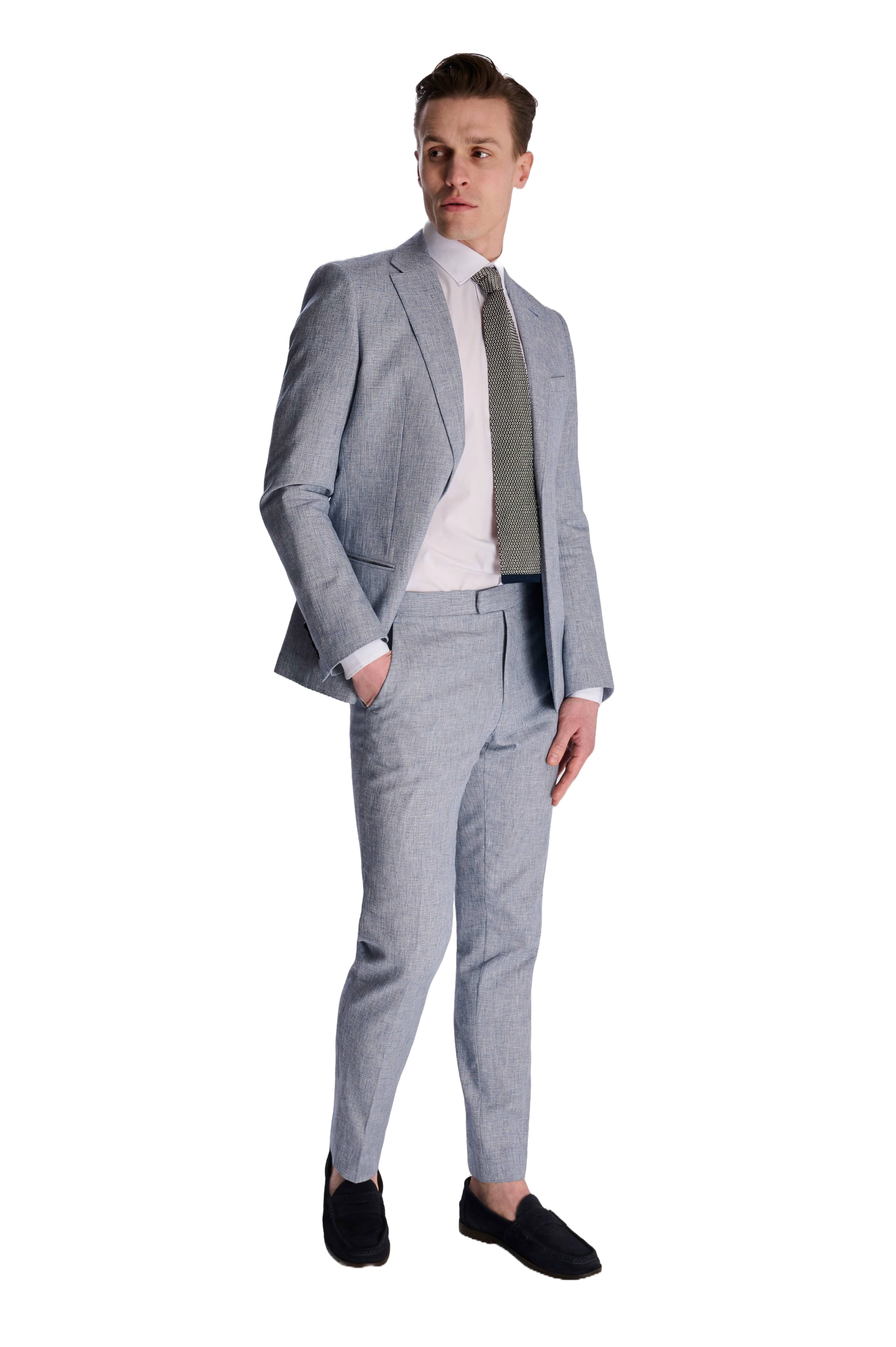 Giacomo Slim Fit Cotton Linen Suit Trousers in Chambray RRP £75