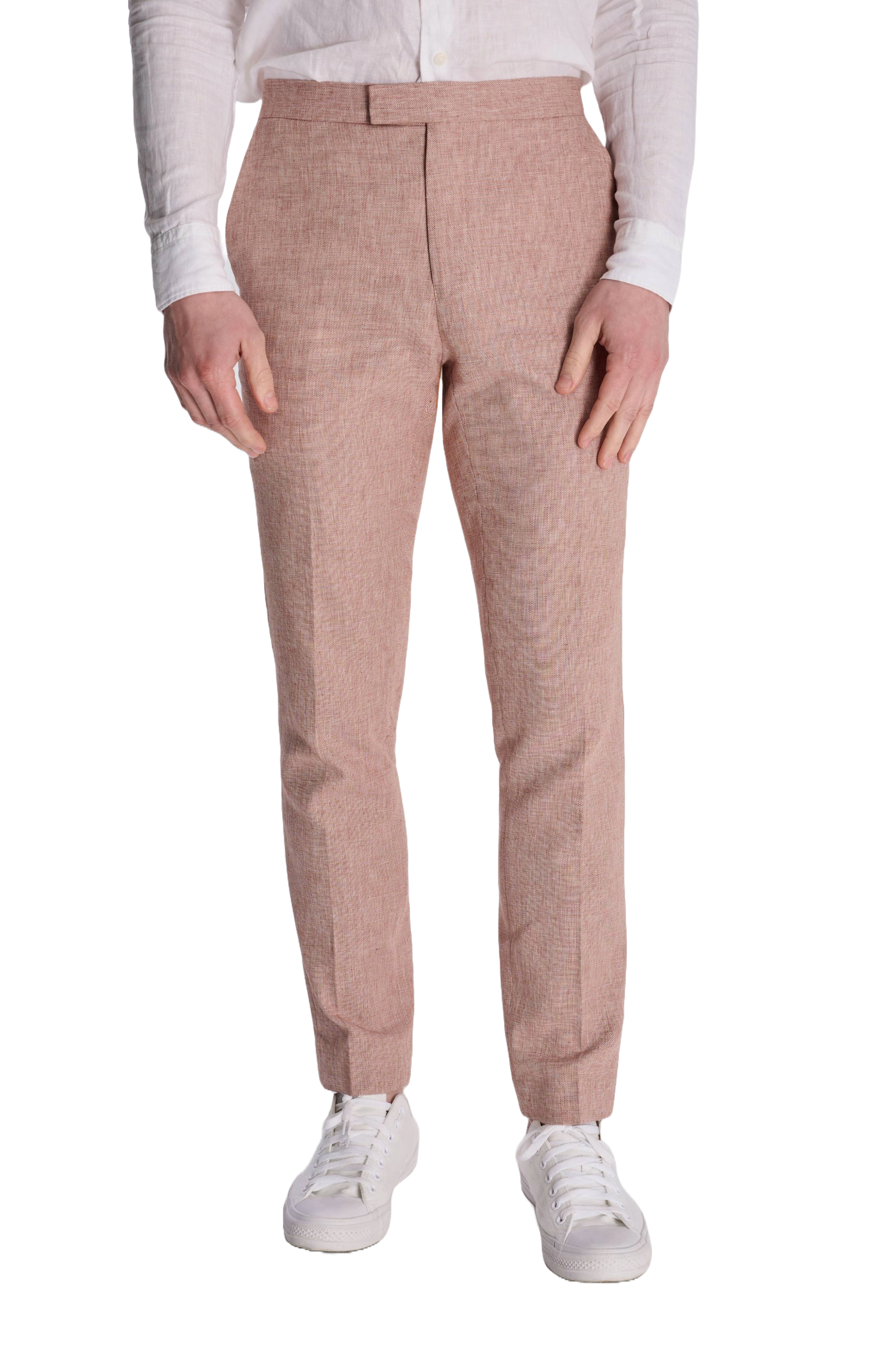Giacomo Slim Fit Cotton Linen Suit Trousers in Rust RRP £75