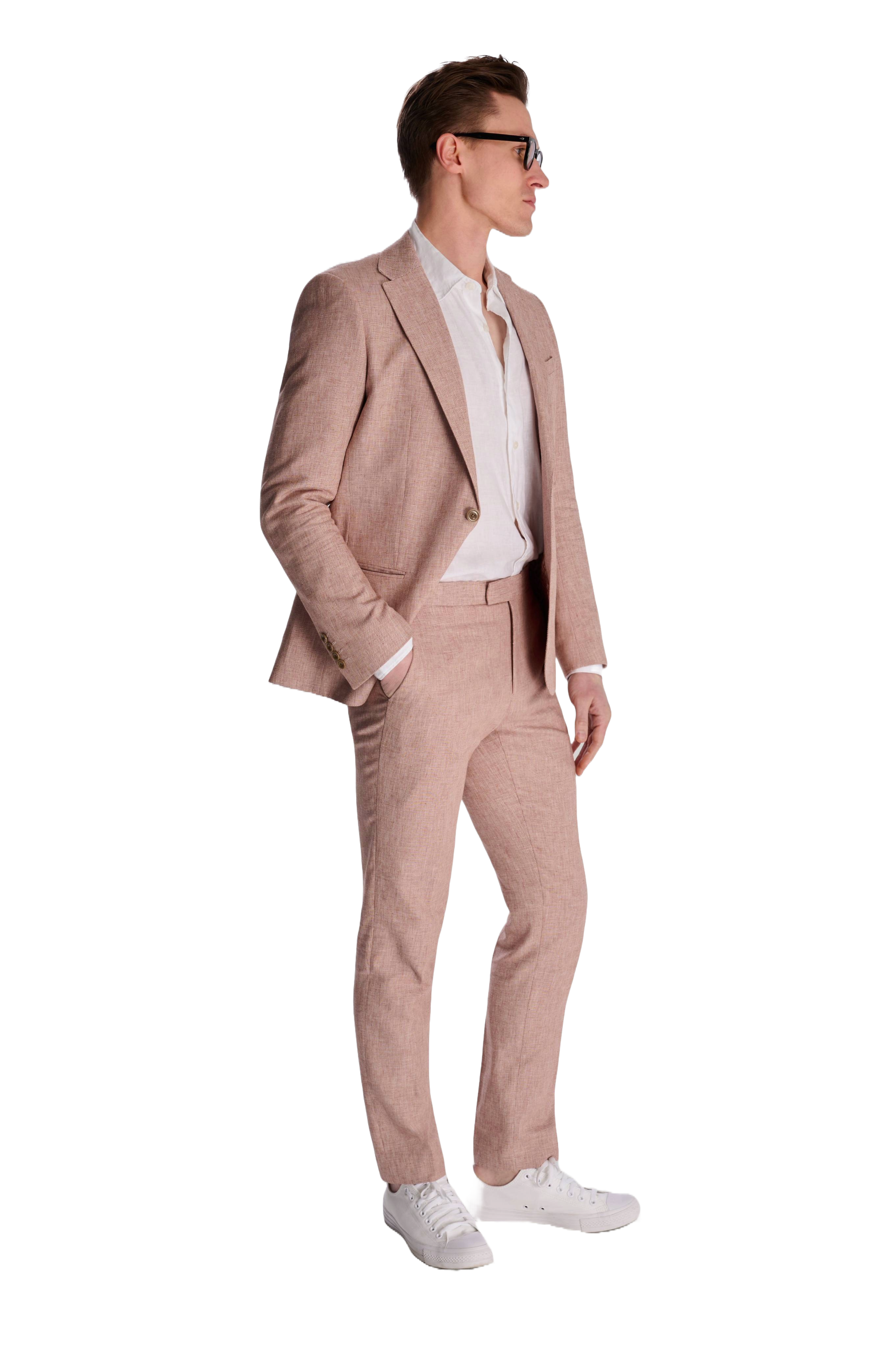 Giacomo Slim Fit Cotton Linen Suit Trousers in Rust RRP £75
