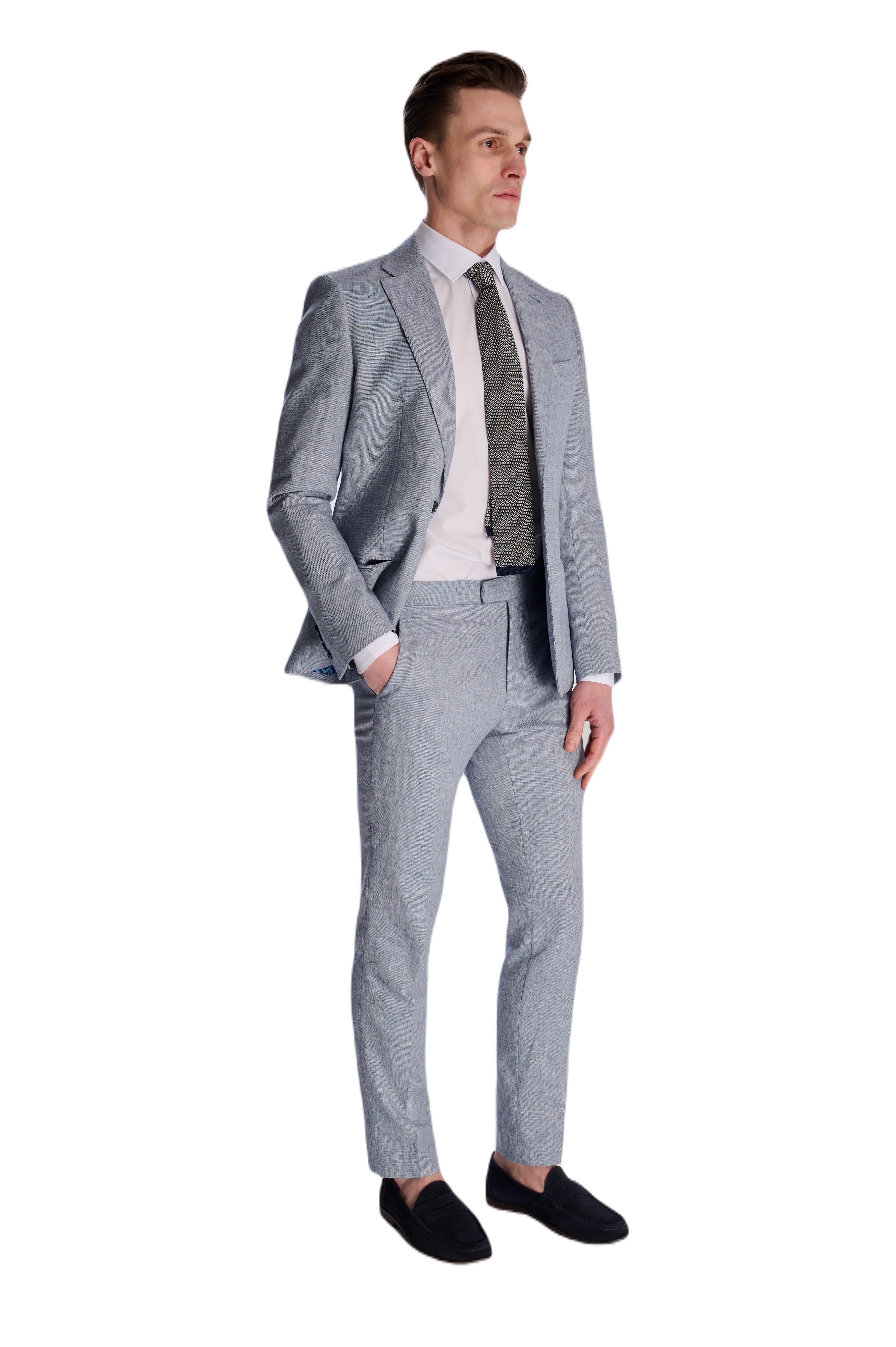 Giacomo Slim Fit Cotton Linen Suit Jacket in Chambray RRP £139