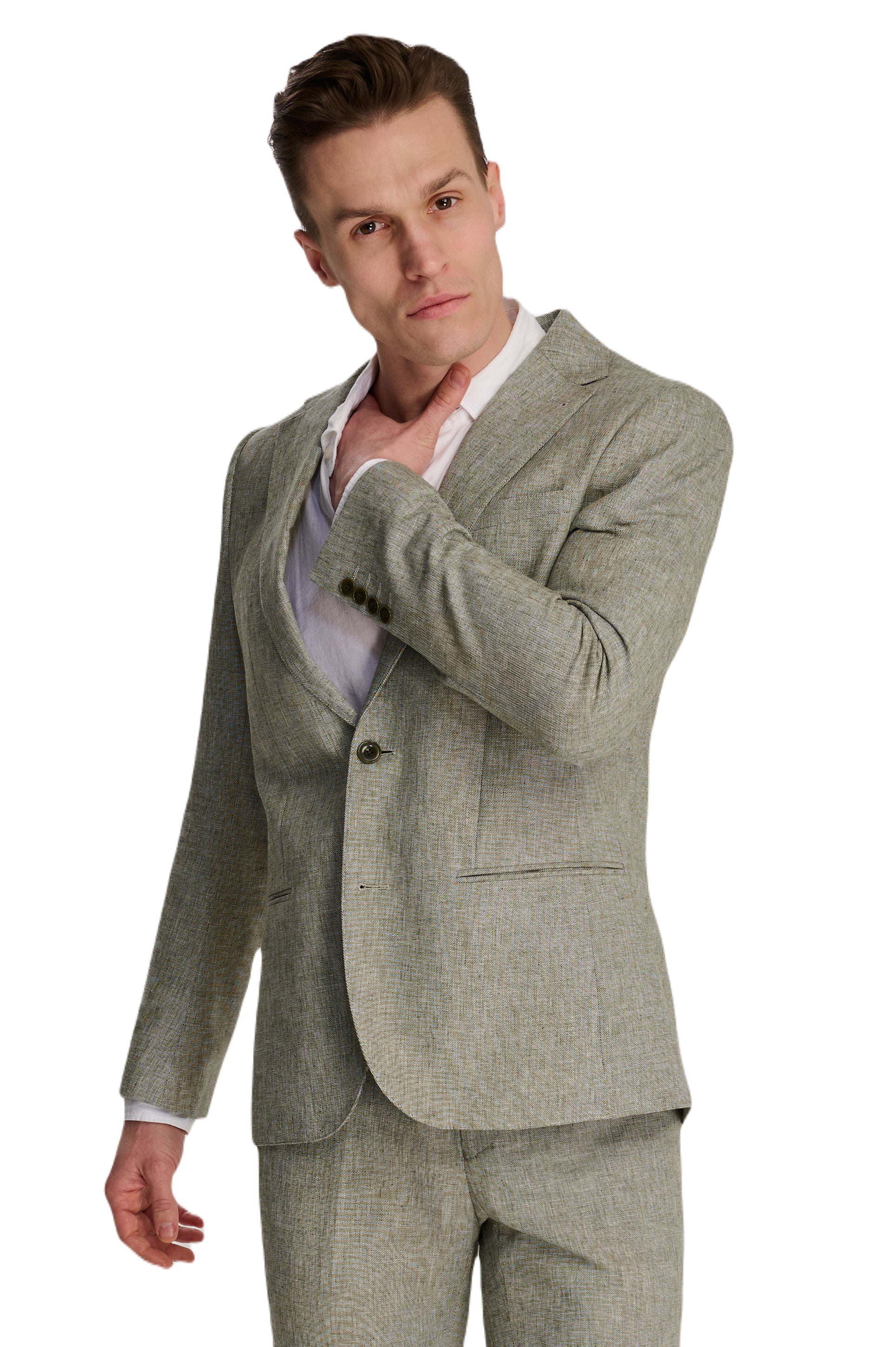 Giacomo Slim Fit Cotton Linen Suit Jacket in Green RRP £139