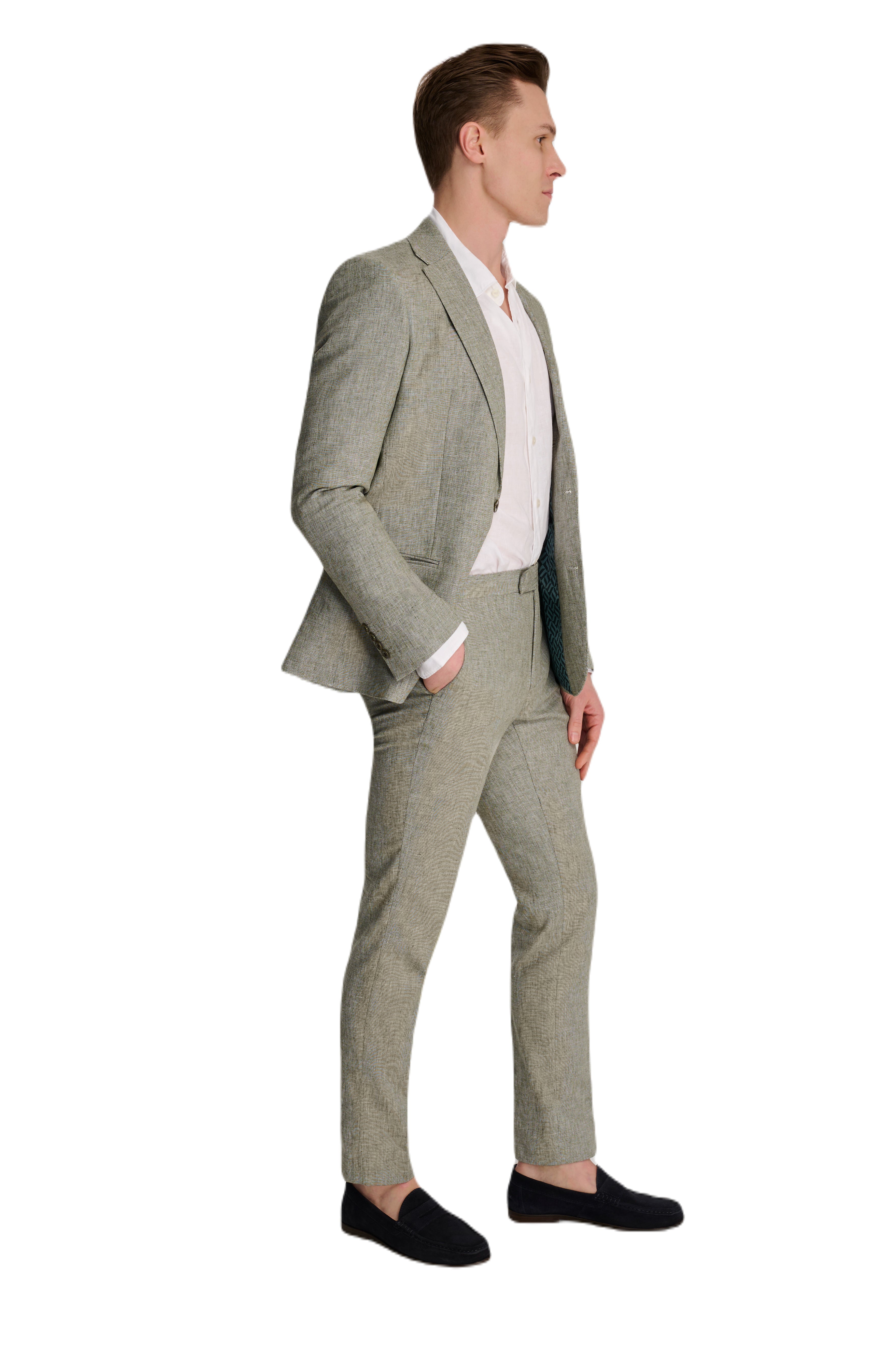 Giacomo Slim Fit Cotton Linen Suit Jacket in Green RRP £139