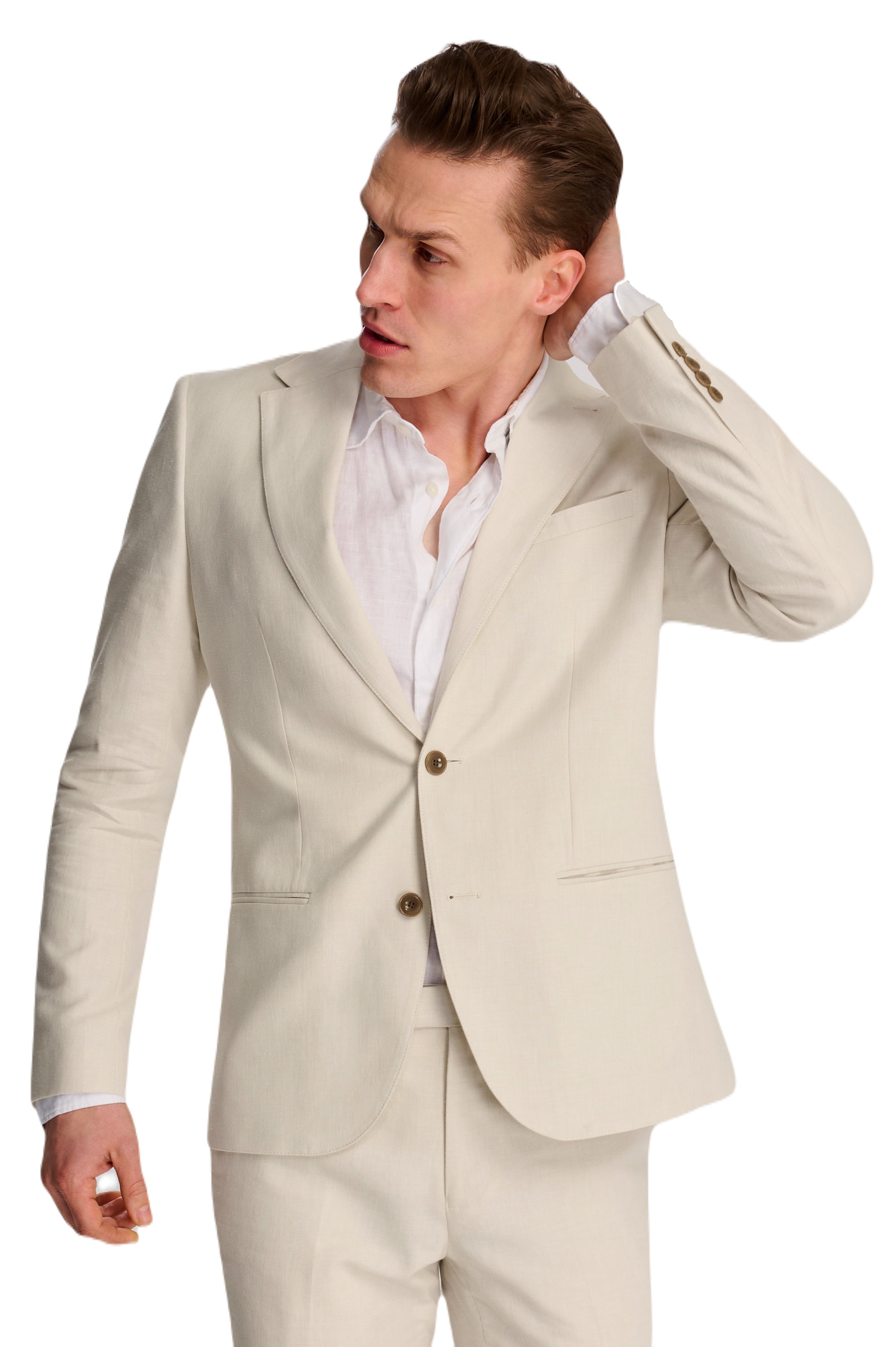 Giacomo Slim Fit Cotton Linen Suit Jacket in Stone RRP £139