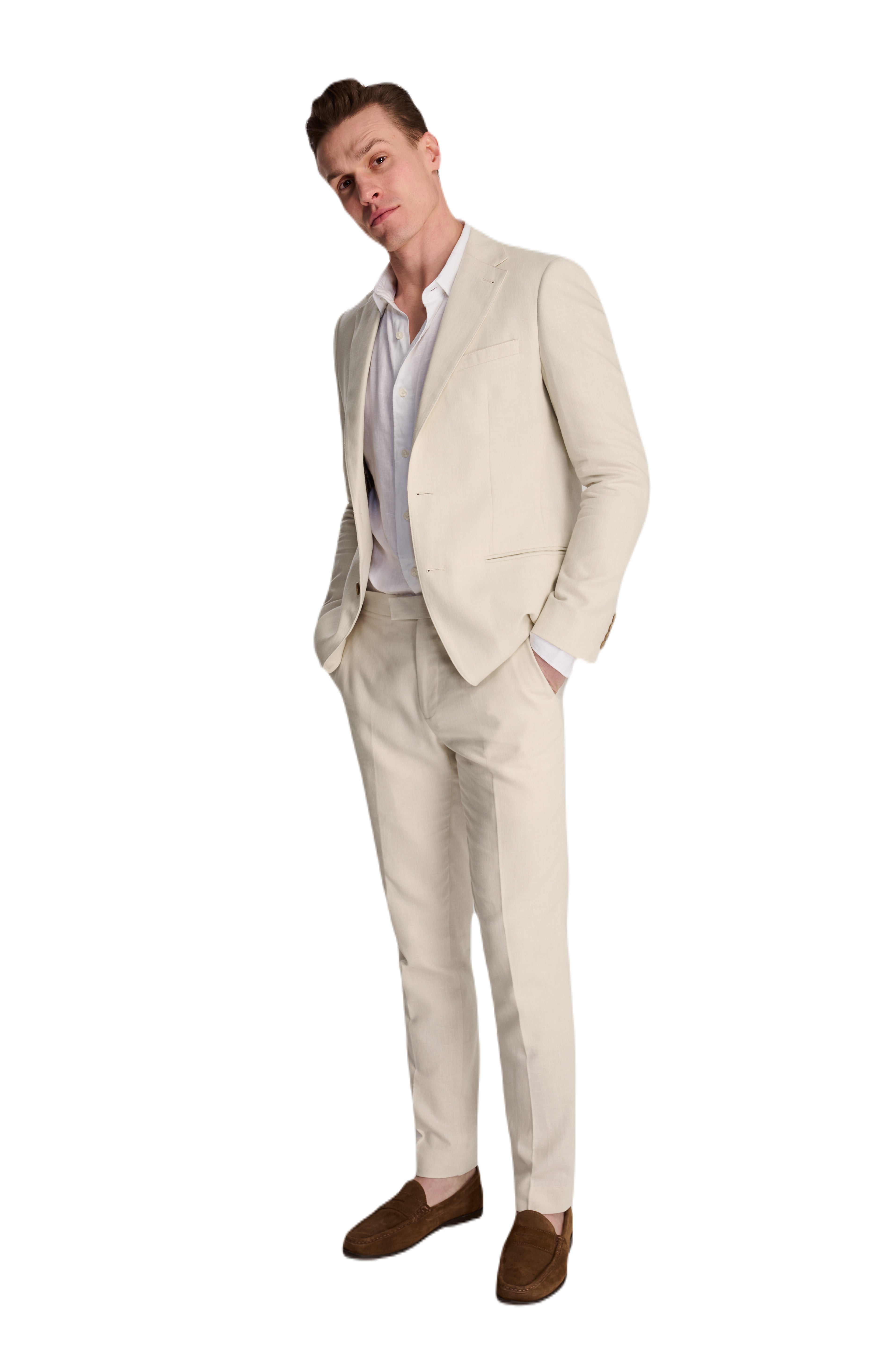 Giacomo Slim Fit Cotton Linen Suit Jacket in Stone RRP £139