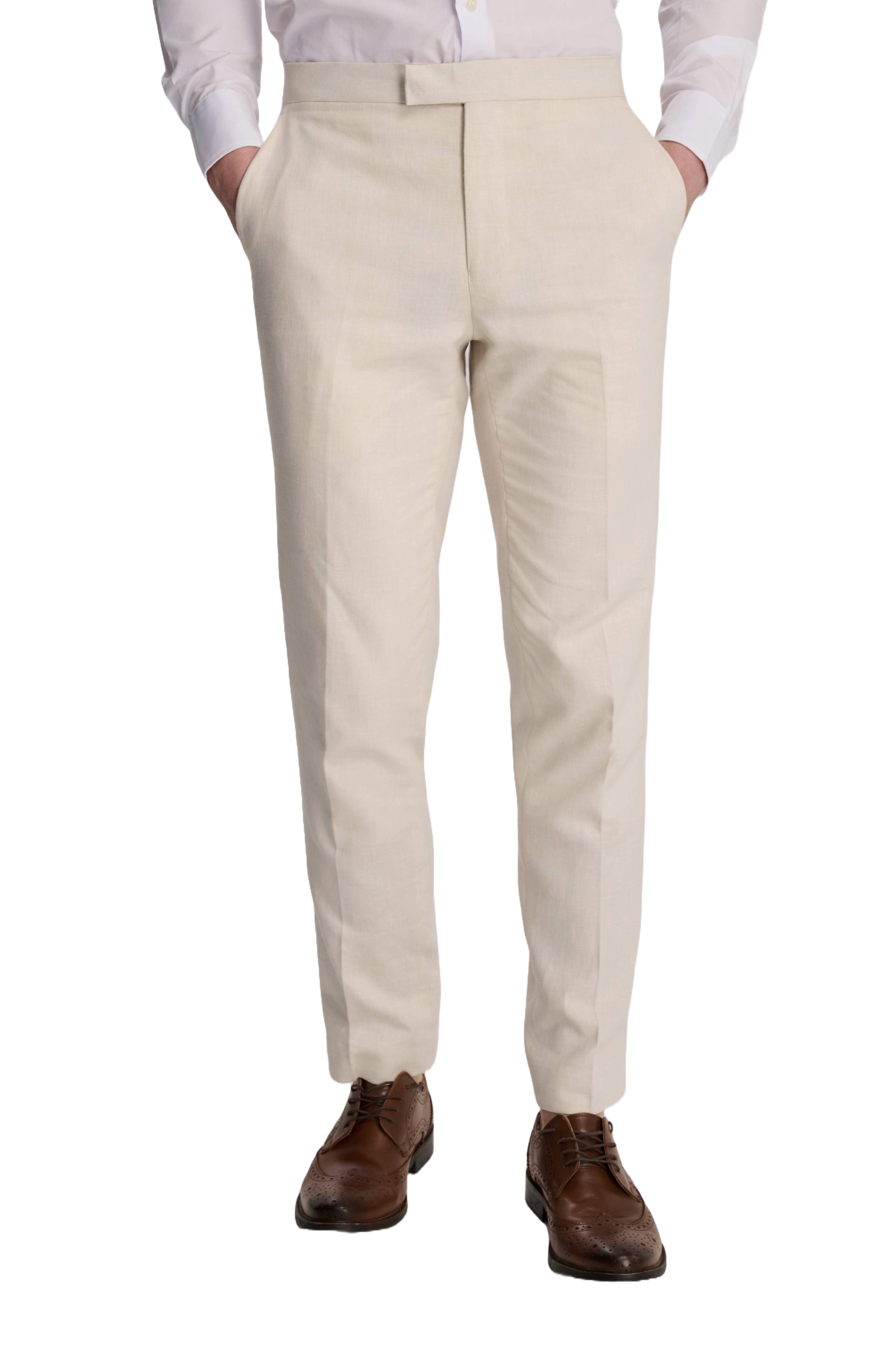 Giacomo Slim Fit Cotton Linen Suit Trousers in Stone RRP £75