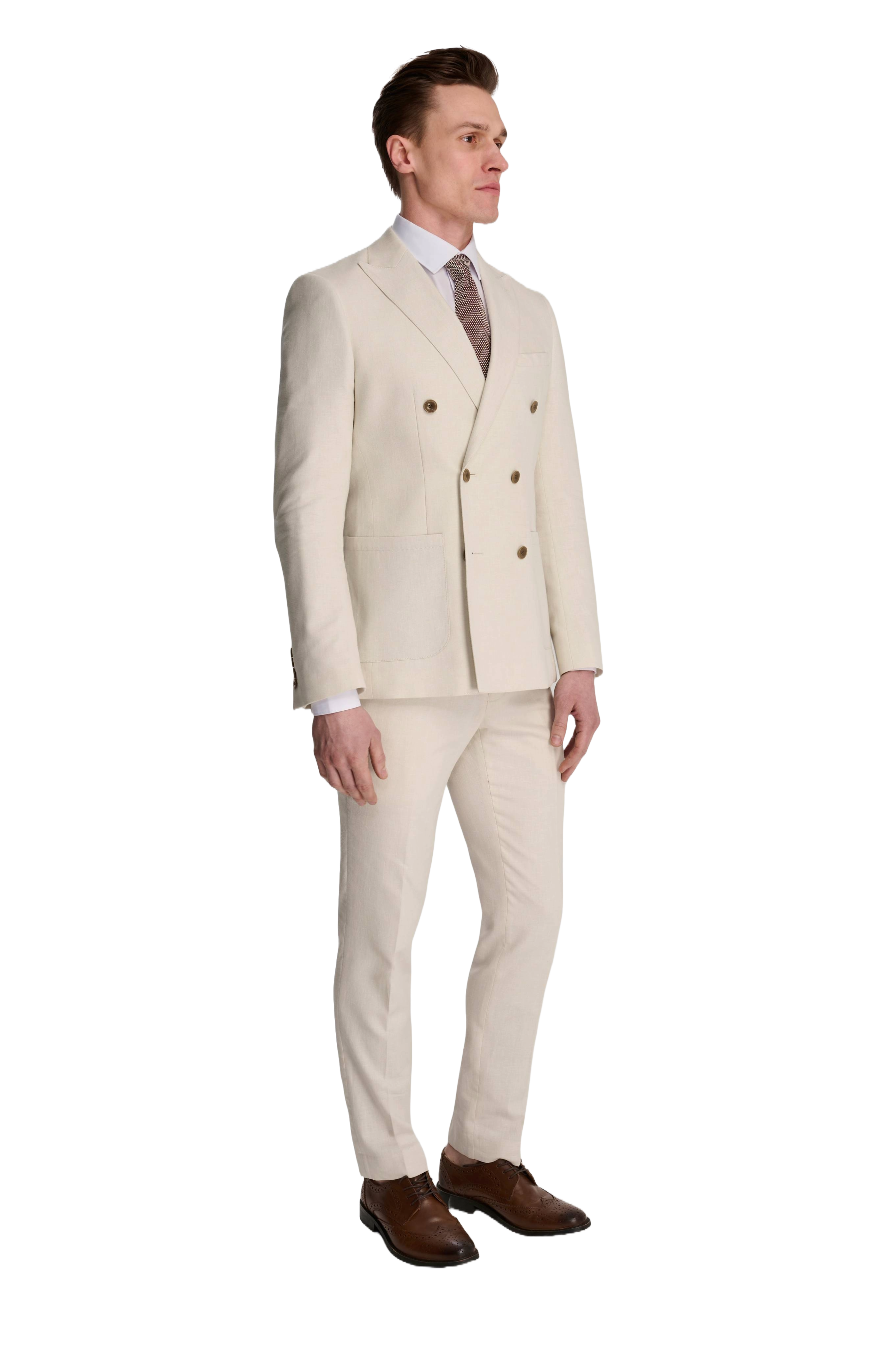 Giacomo Cotton Linen Double Breasted Suit Jacket in Stone RRP £139