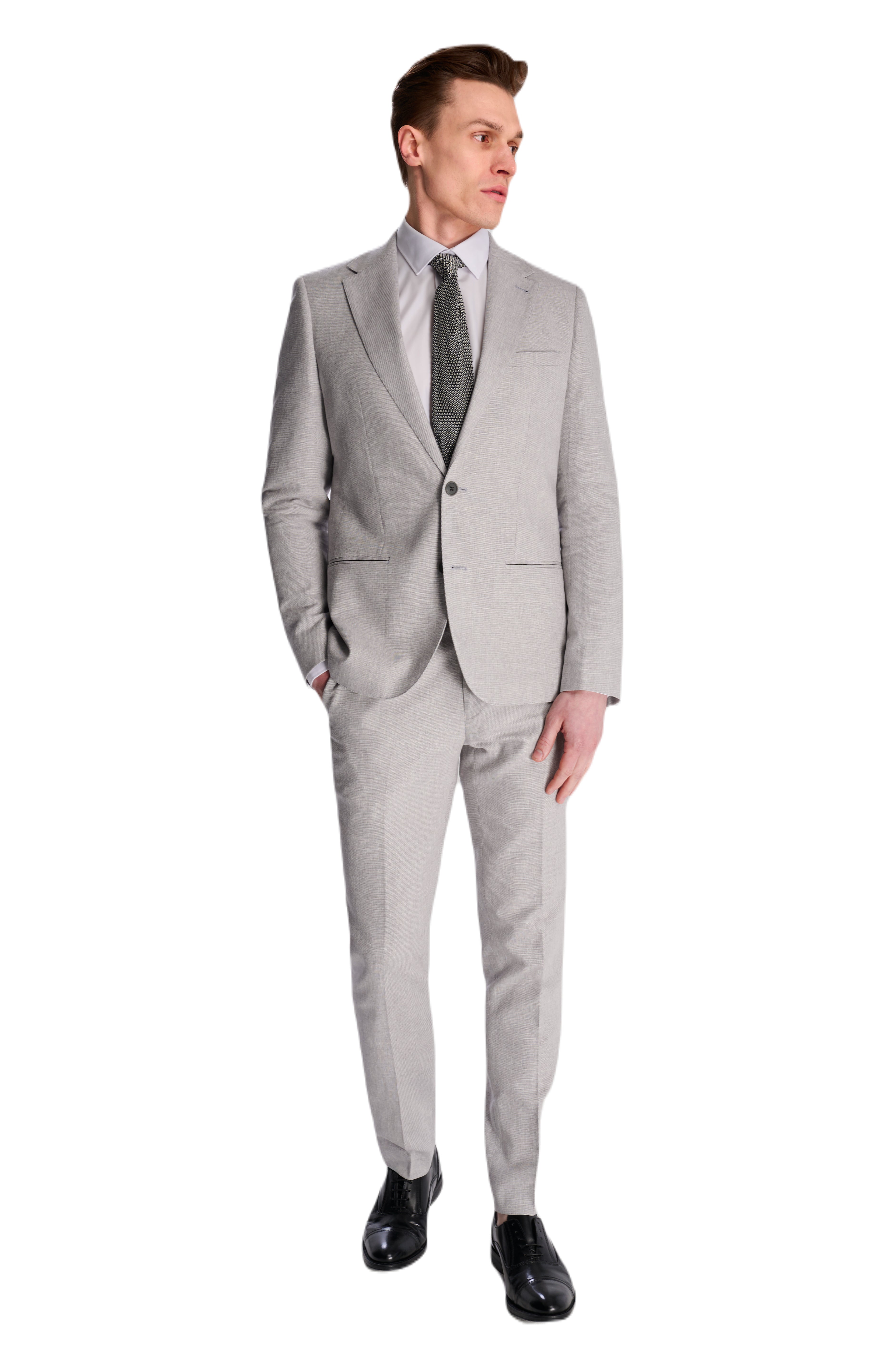 Giacomo Slim Fit Cotton Linen Suit Jacket in Grey RRP £139