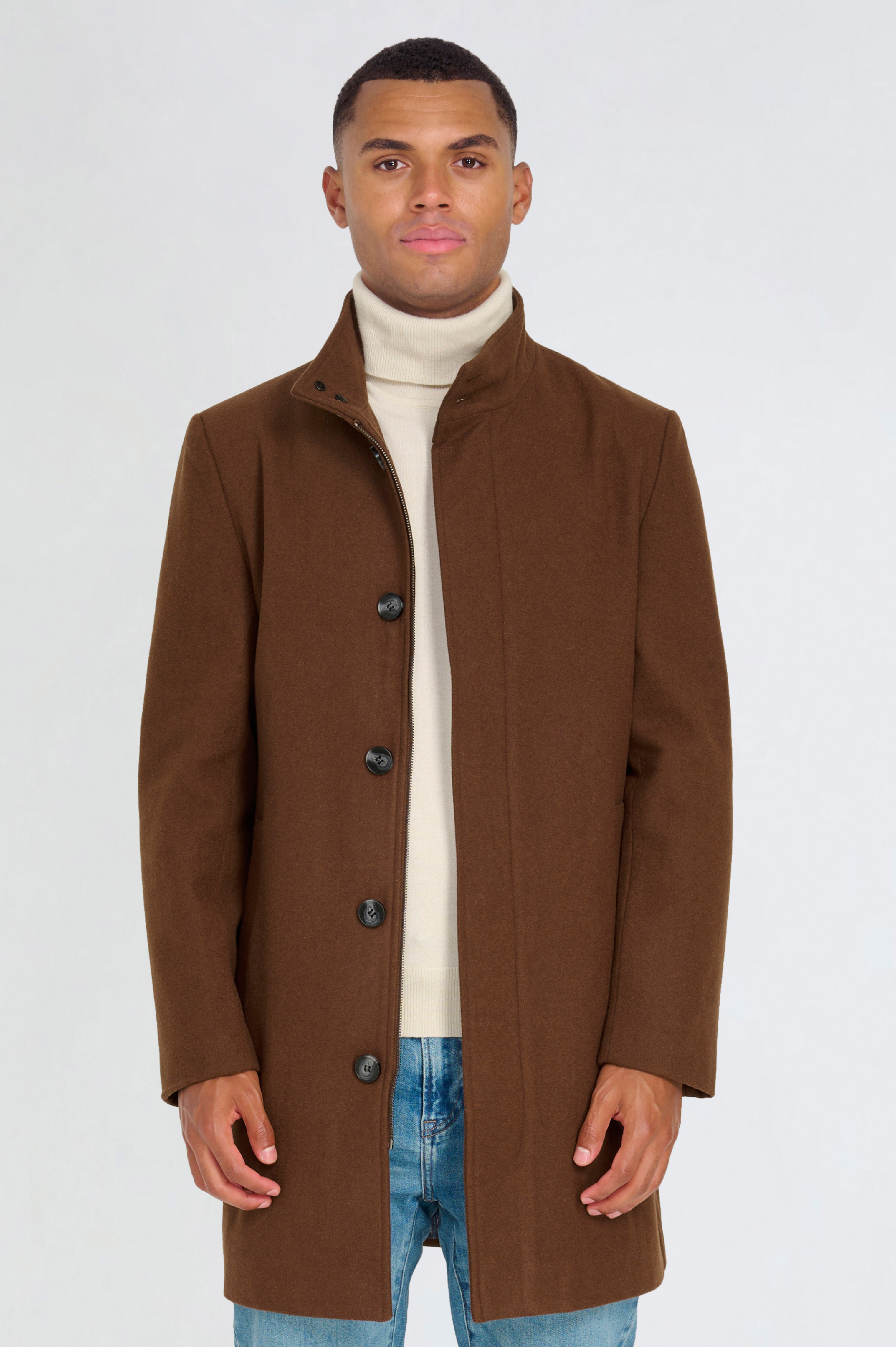 George Wool Melton Coat with Funnel Neck in Brown RRP £179
