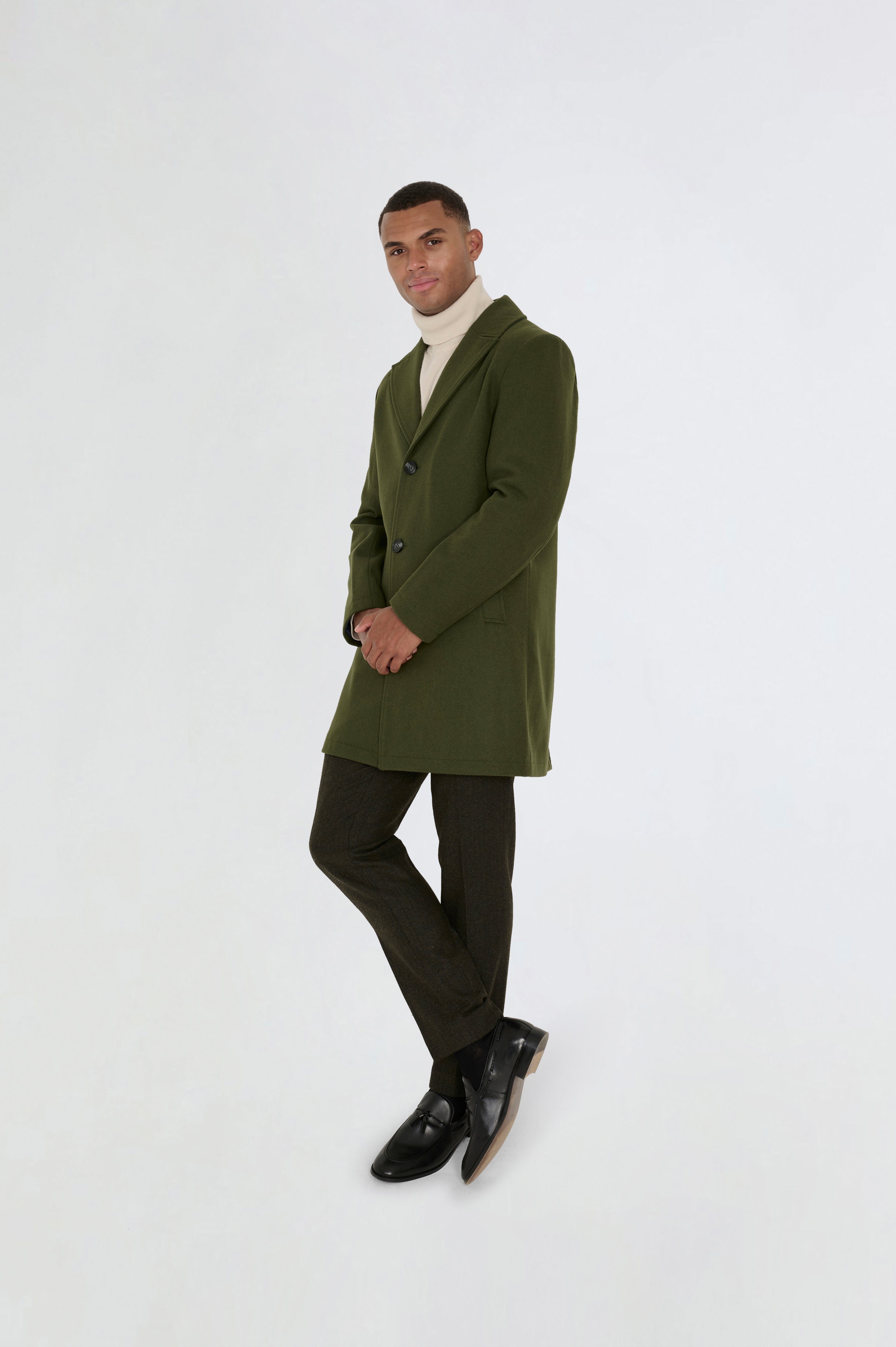Josh Wool Melton Overcoat in Khaki RRP £179