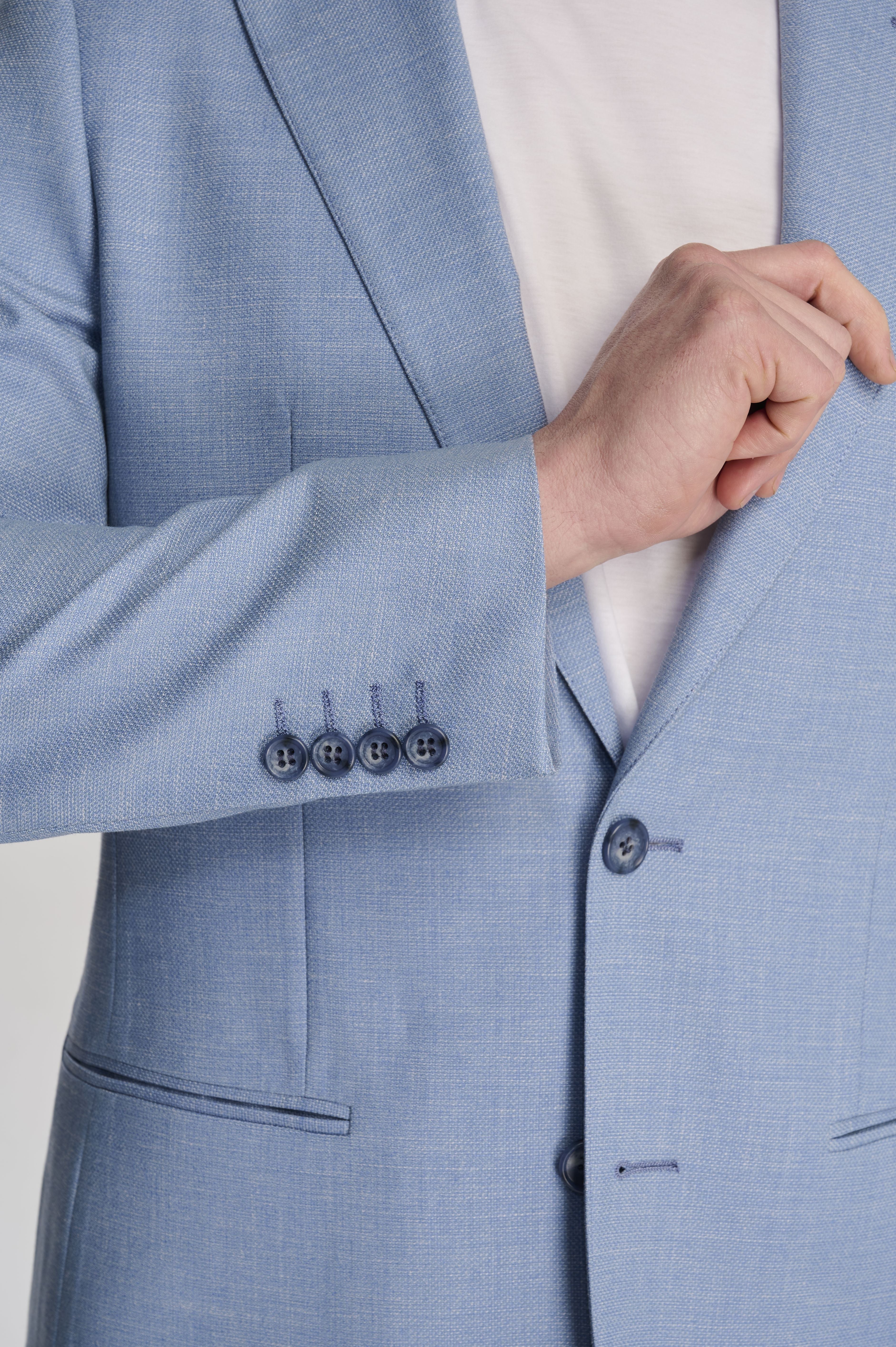 Sandro Slim Fit Linen Look Suit Jacket in Light Blue RRP £129