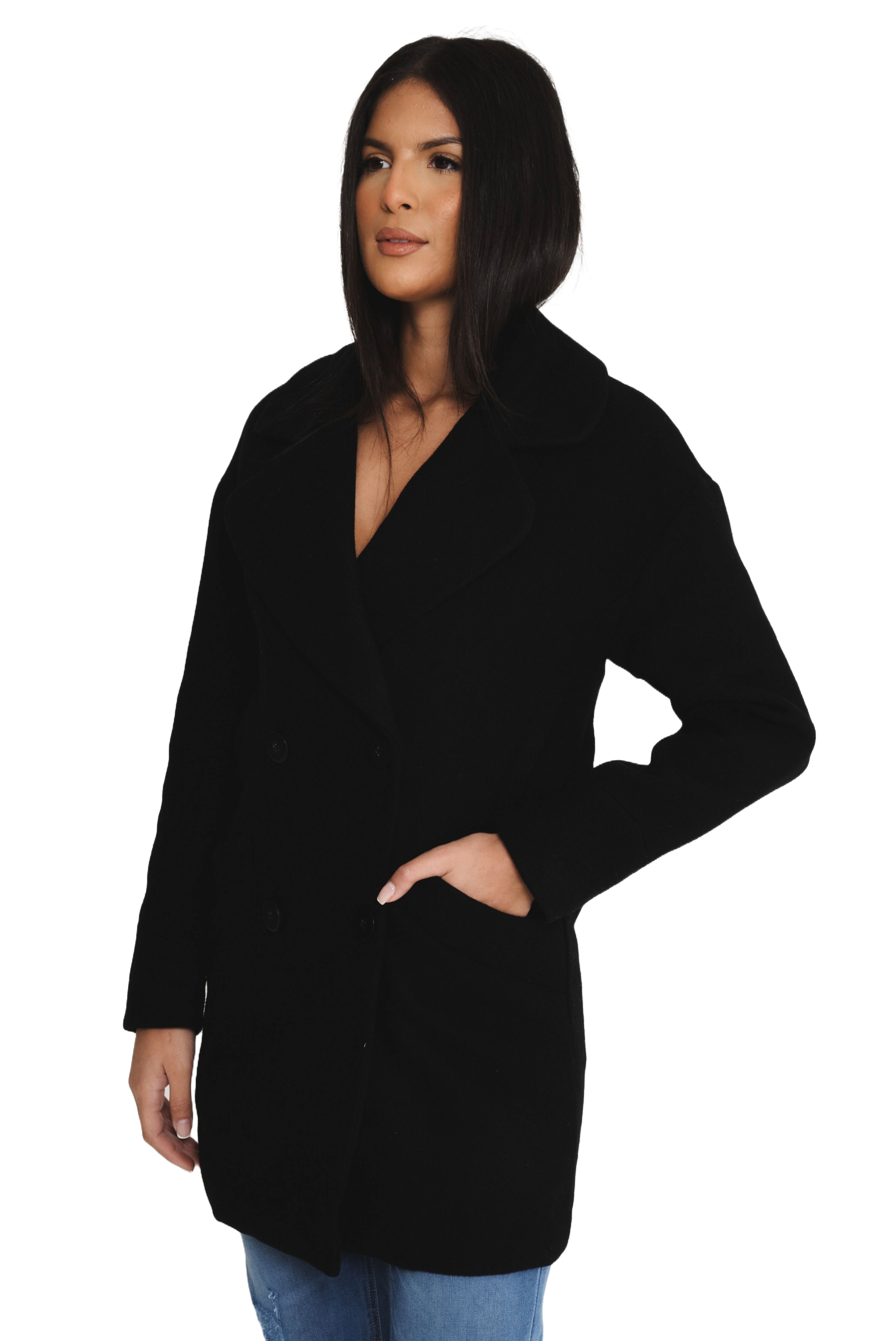 Elle Ladies Alice Wool Coat in Black RRP £179