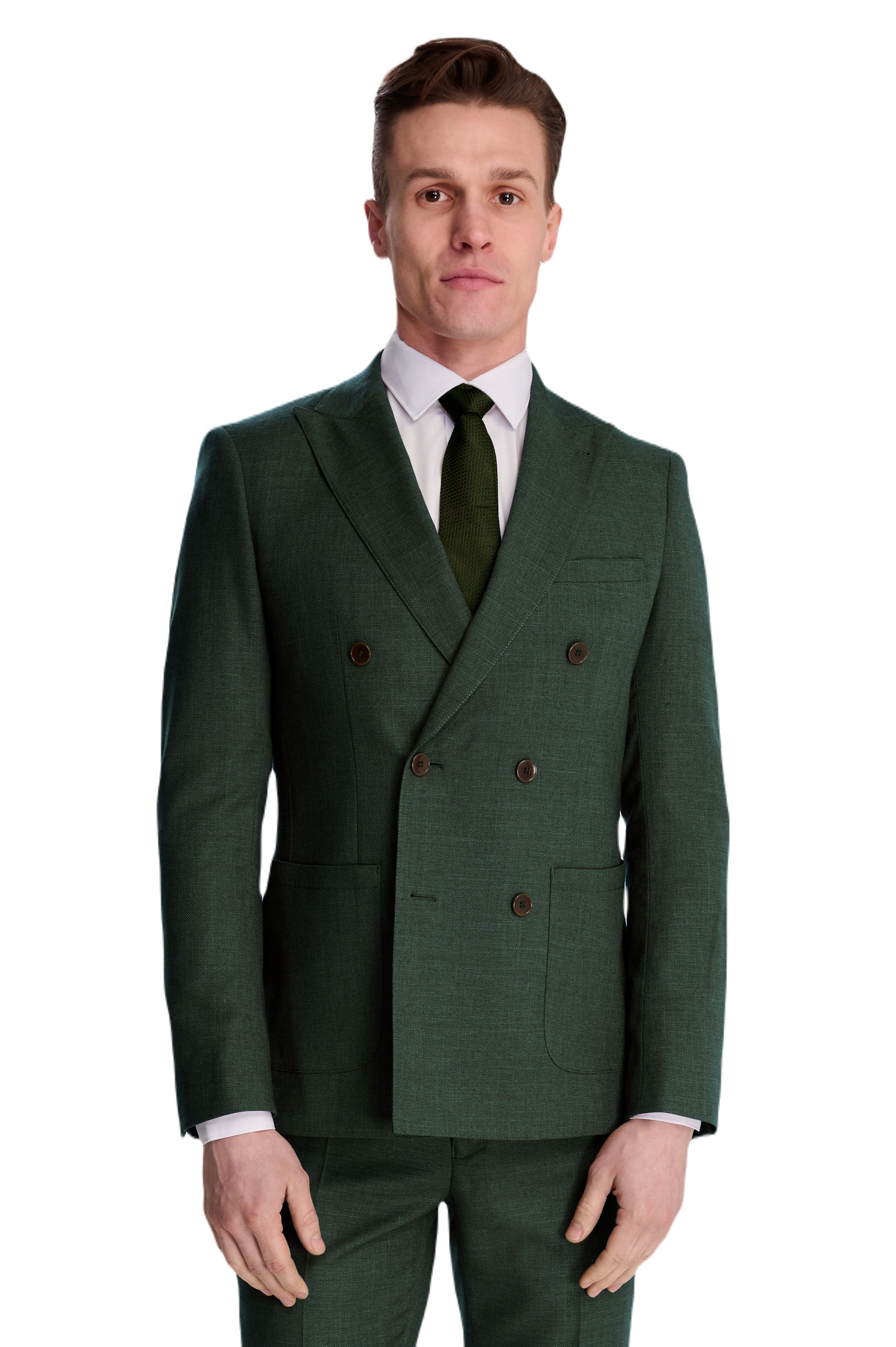 Sandro Linen Look Double Breasted Suit Jacket in Green RRP £129