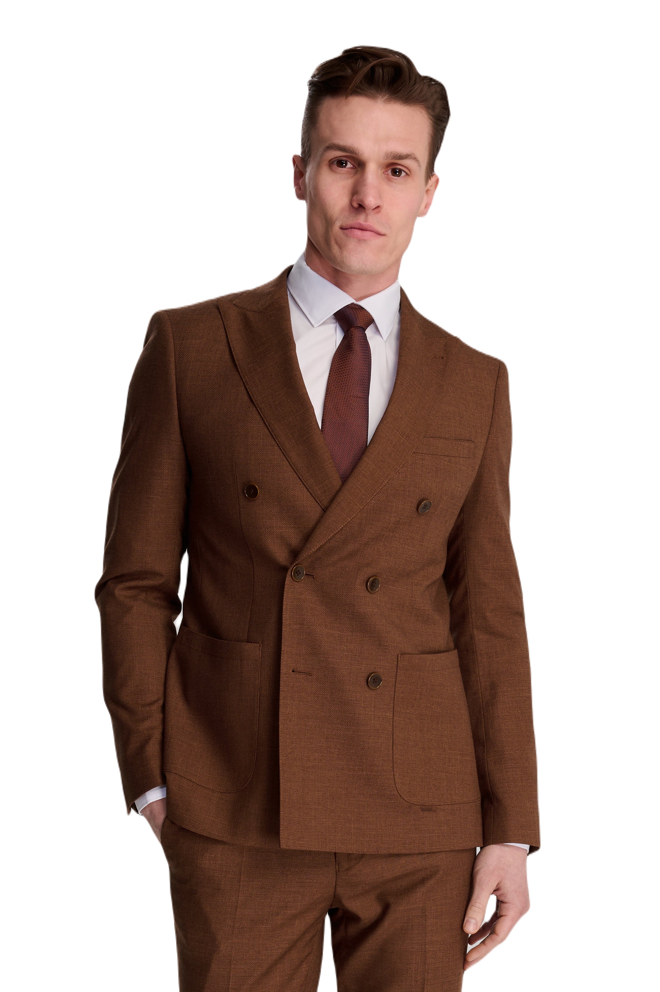 Sandro Linen Look Double Breasted Suit Jacket in Rust RRP £129