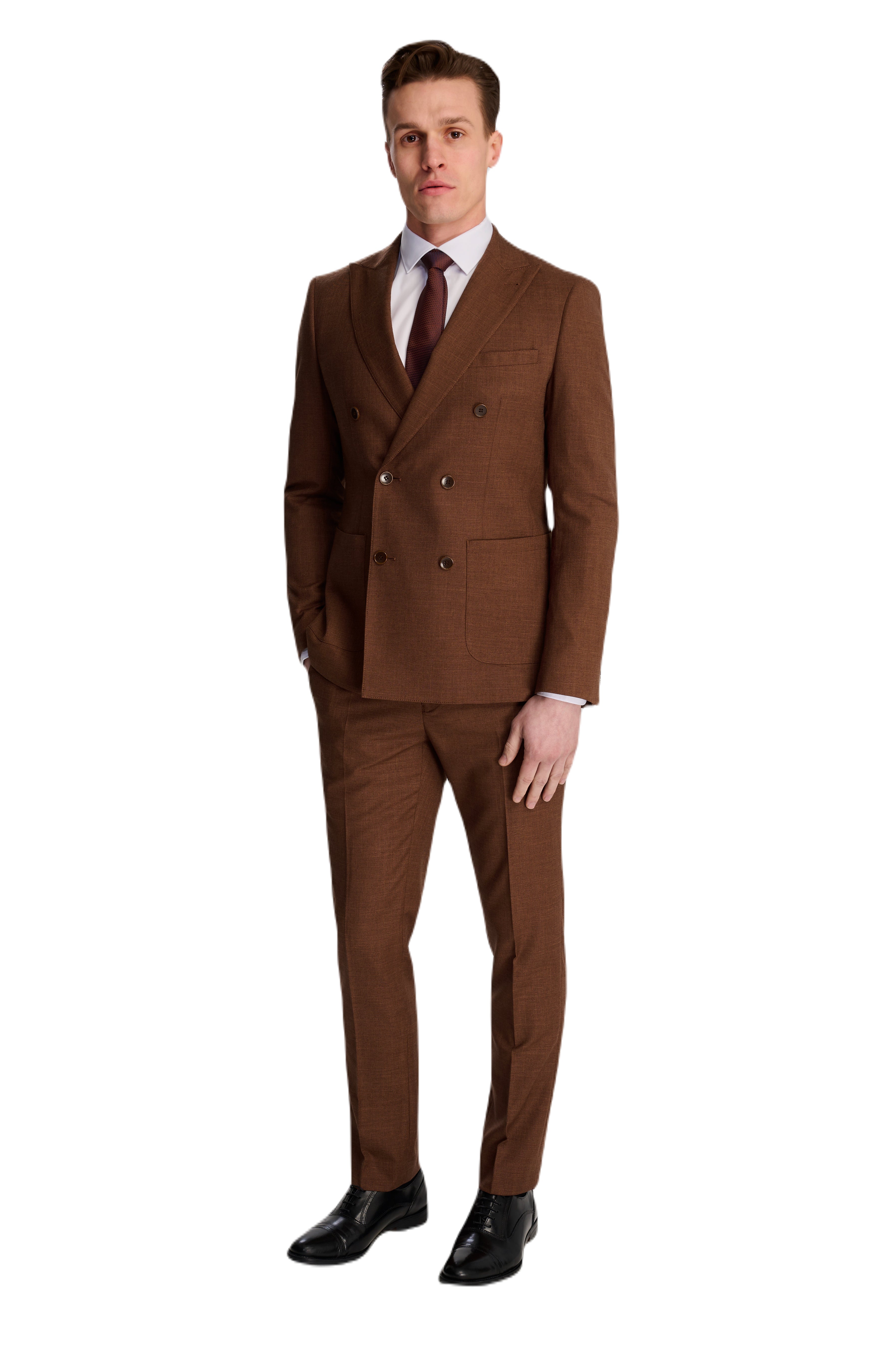Sandro Linen Look Double Breasted Suit Jacket in Rust RRP £129