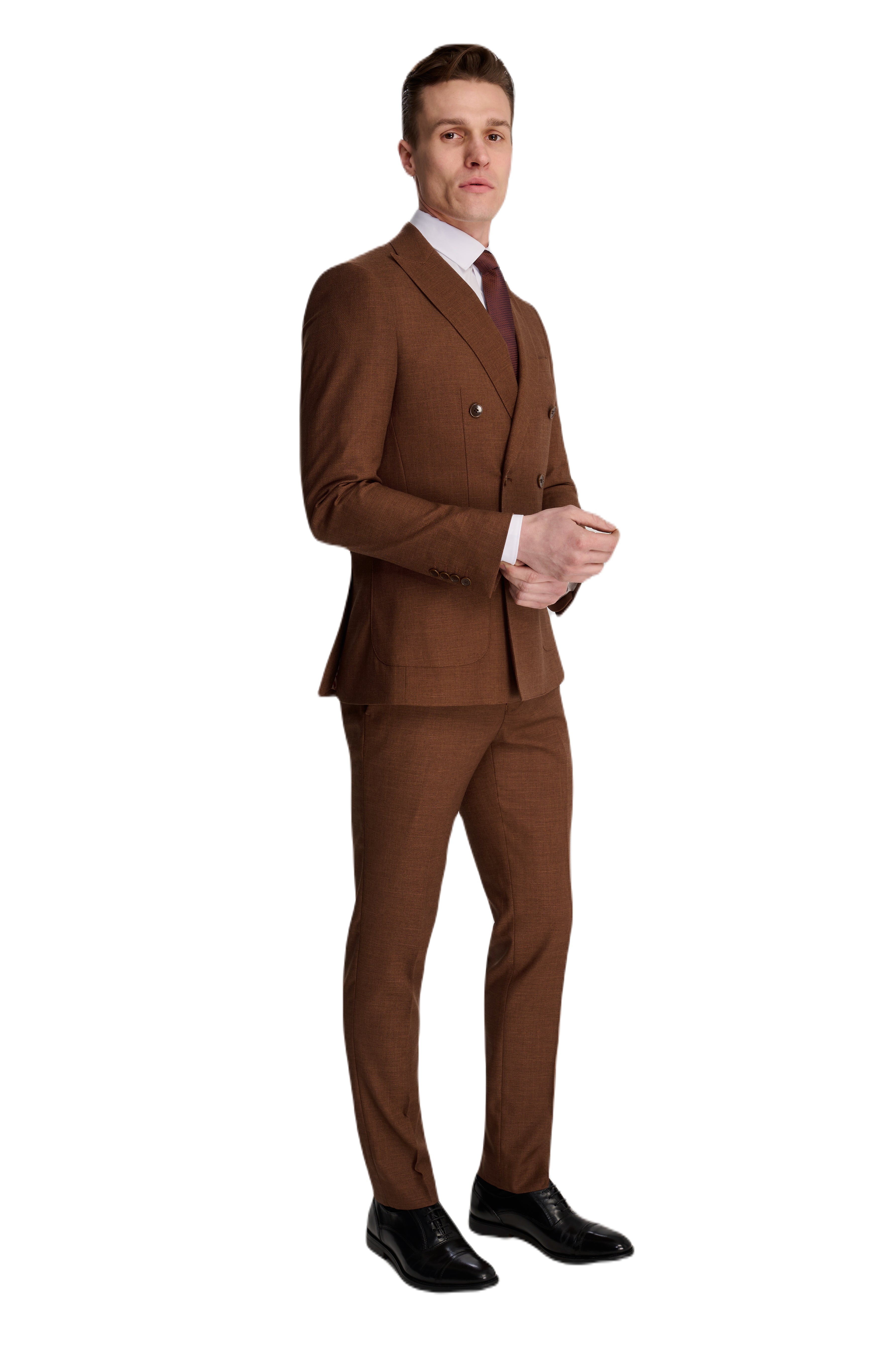 Sandro Linen Look Double Breasted Suit Jacket in Rust RRP £129