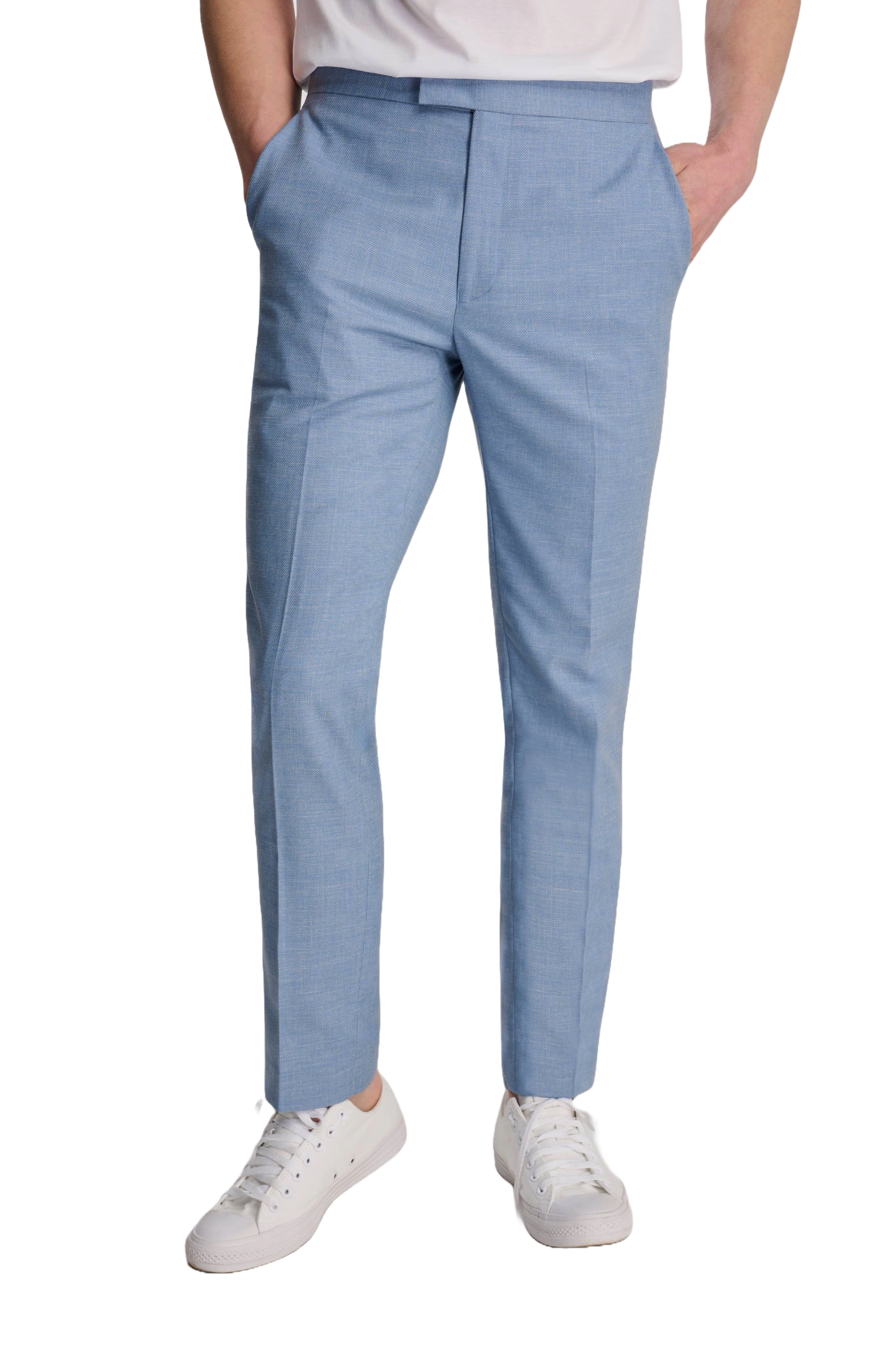 Sandro Slim Fit Linen Look Suit Trousers in Light Blue RRP 69