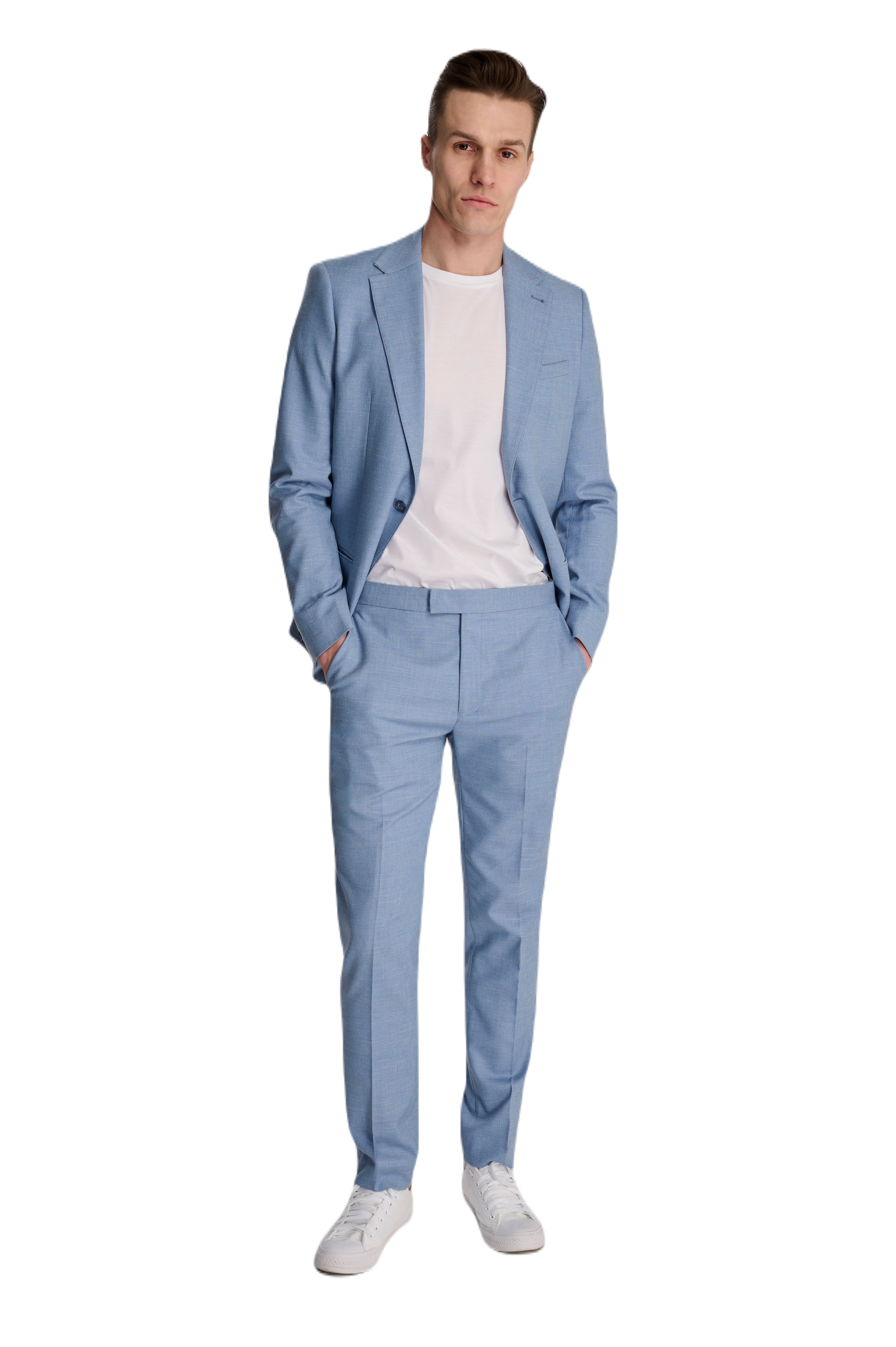 Sandro Slim Fit Linen Look Suit Trousers in Light Blue RRP 69