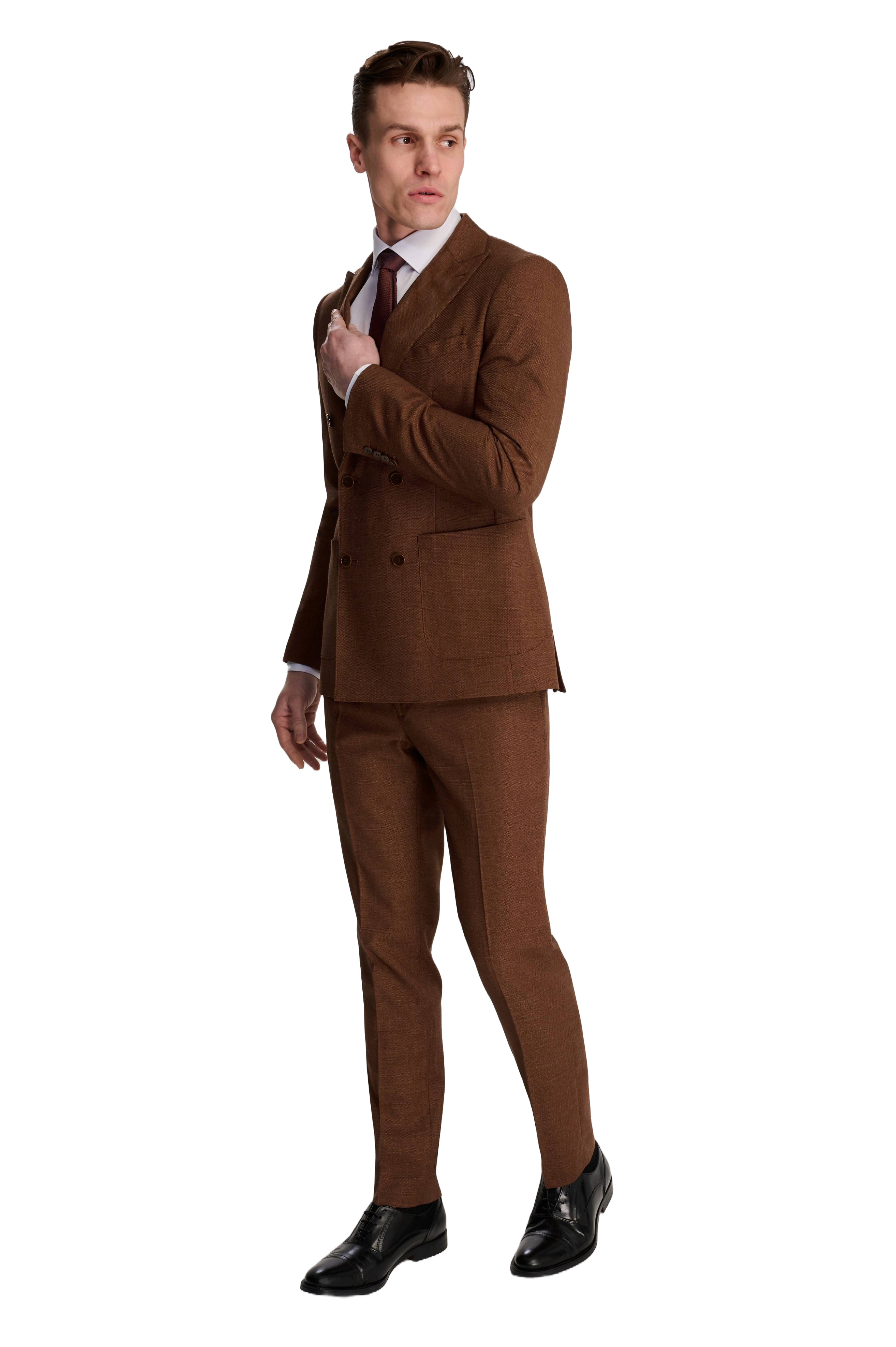 Sandro Slim Fit Linen Look Suit Trousers in Rust RRP £69