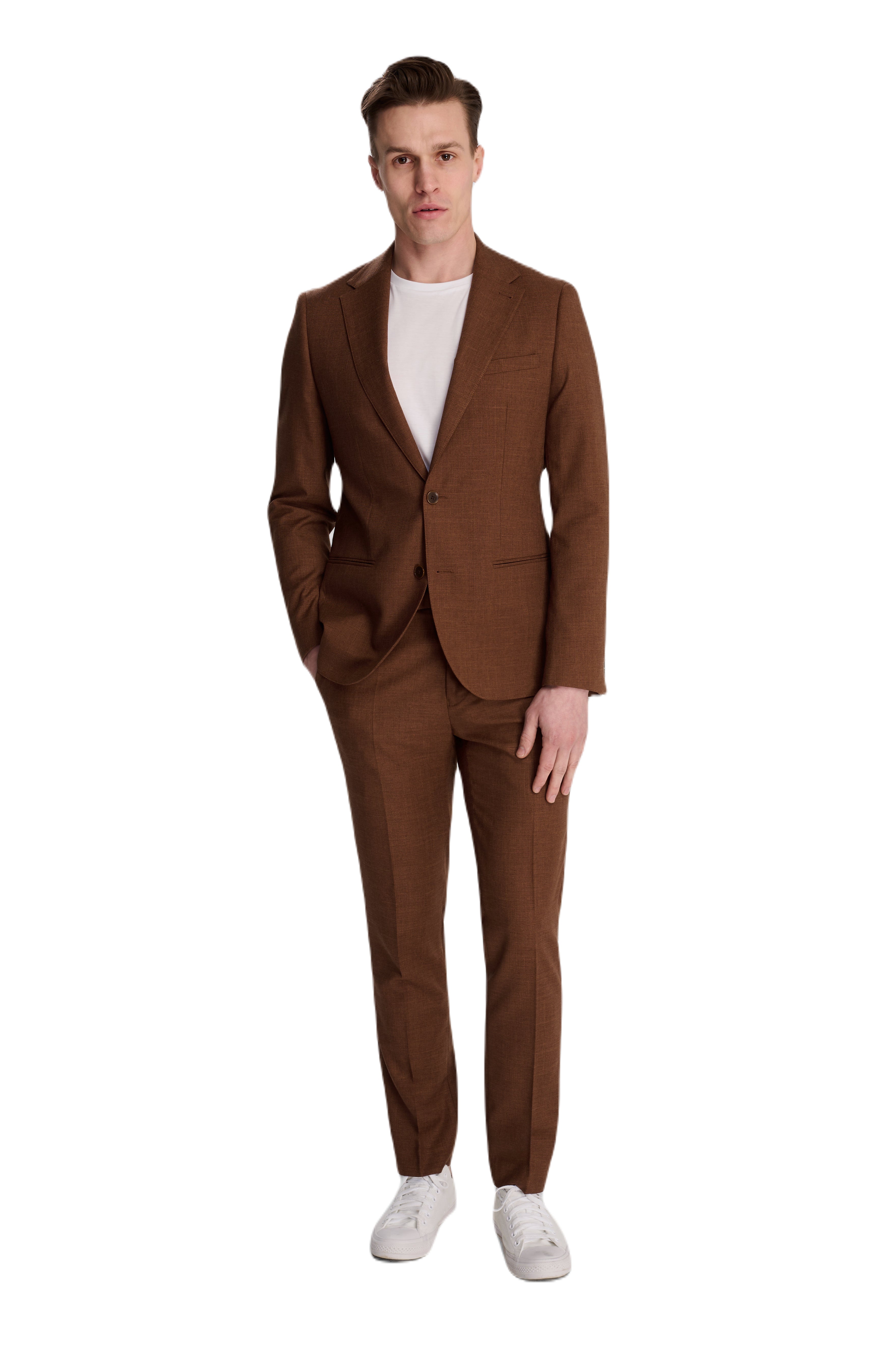 Sandro Slim Fit Linen Look Suit Jacket in Rust RRP £129