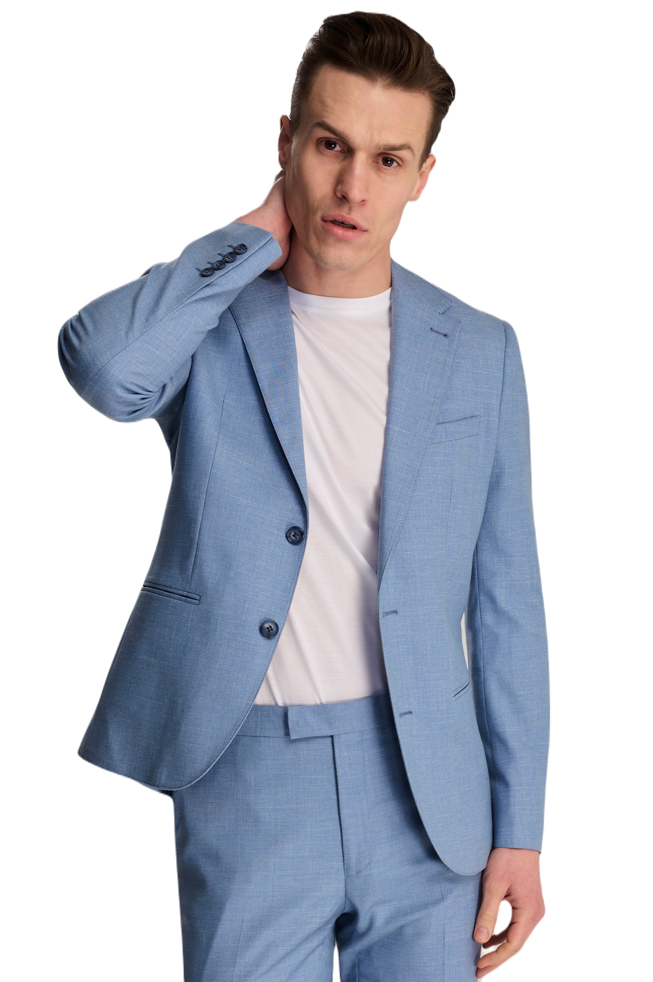 Sandro Slim Fit Linen Look Suit Jacket in Light Blue RRP £129